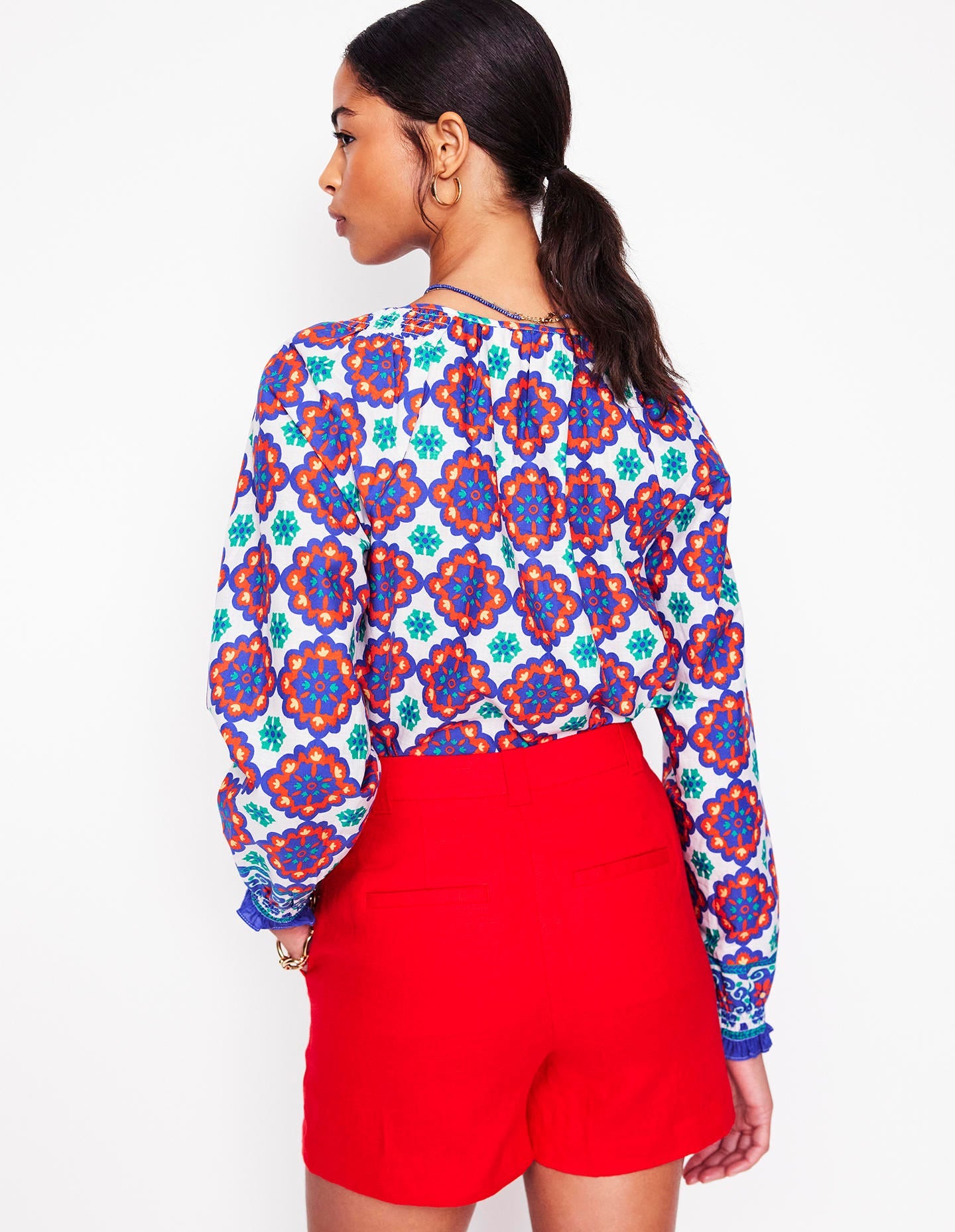 Easy Cotton Blouse-Bright Blue. Bloom Geo - Image 5