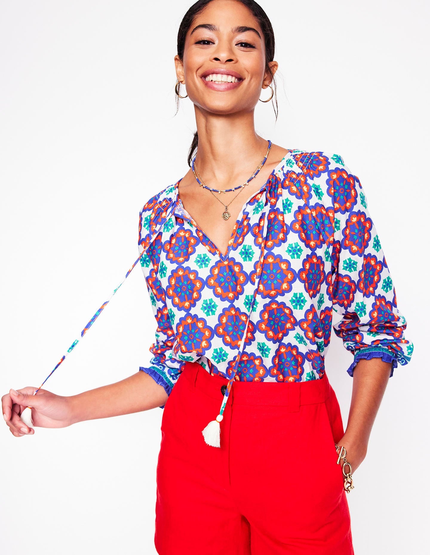 Easy Cotton Blouse-Bright Blue. Bloom Geo - Image 6