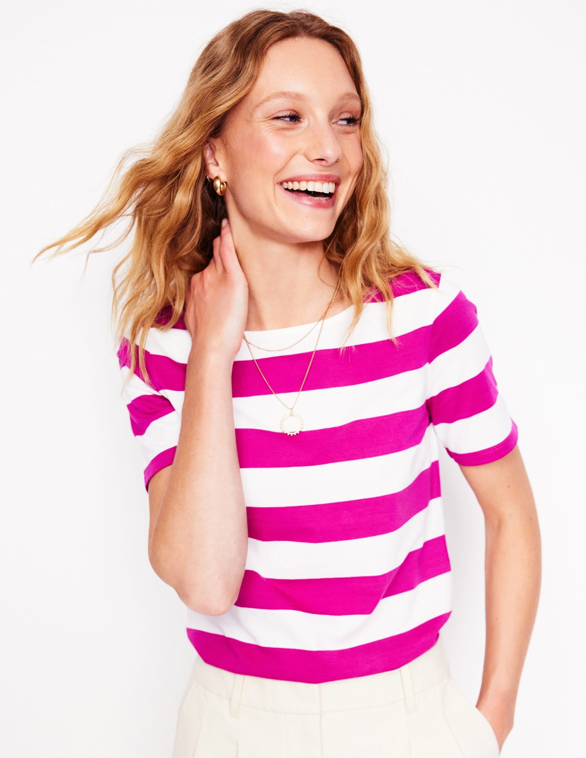 Ella Short Sleeve Breton-Ivory. Festival Fuchsia - Image 2