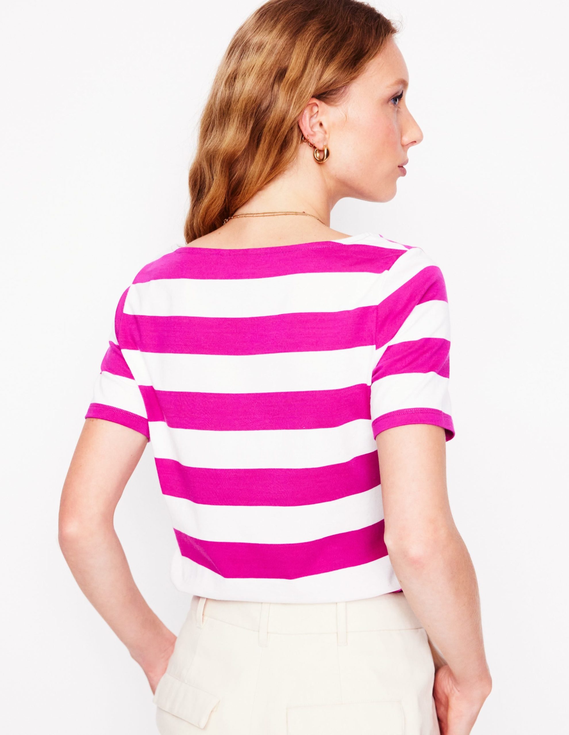Ella Short Sleeve Breton-Ivory. Festival Fuchsia - Image 4