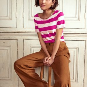Ella Short Sleeve Breton-Ivory. Festival Fuchsia