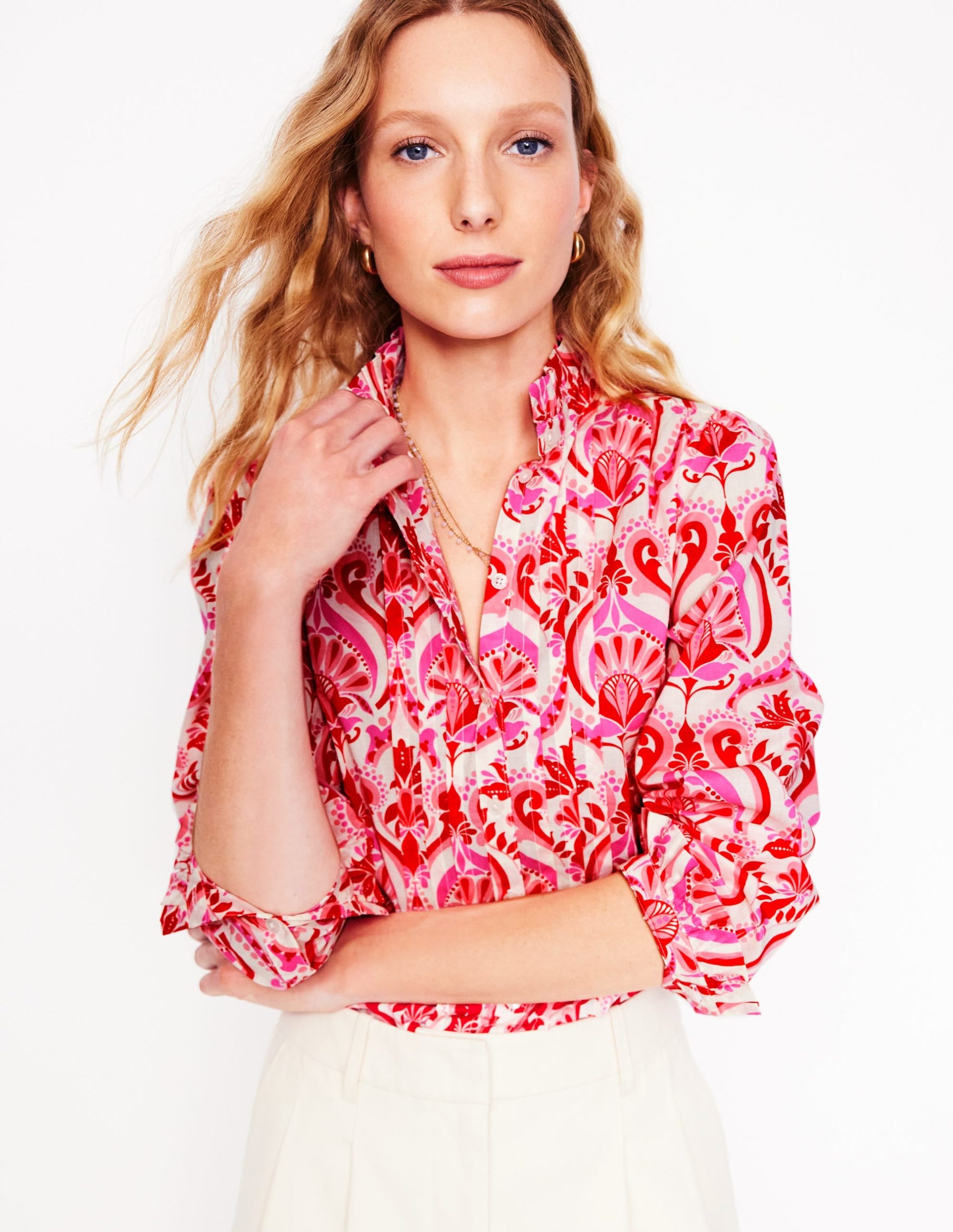 Felicity Cotton Blouse-Poppy Red. Ornamental Floral - Image 6