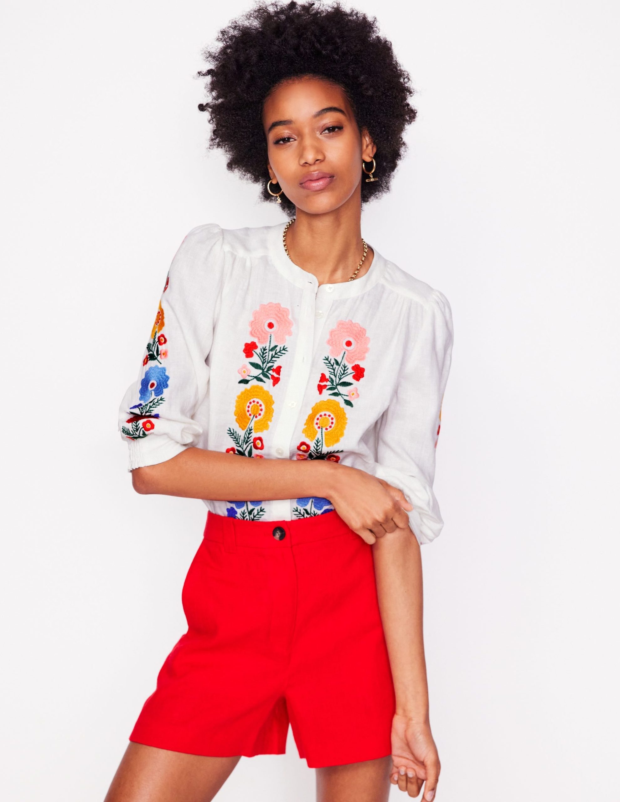 Alicia Linen Top-White. Floral Embroidery - Image 8