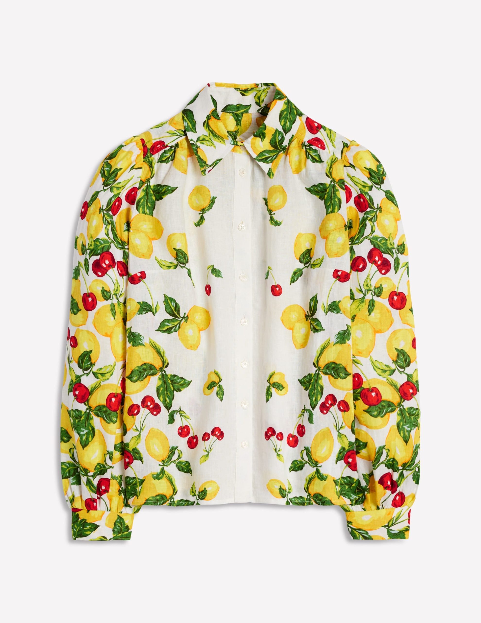 Placement Print Linen Shirt-Ivory. Cherries and Lemons - Image 9