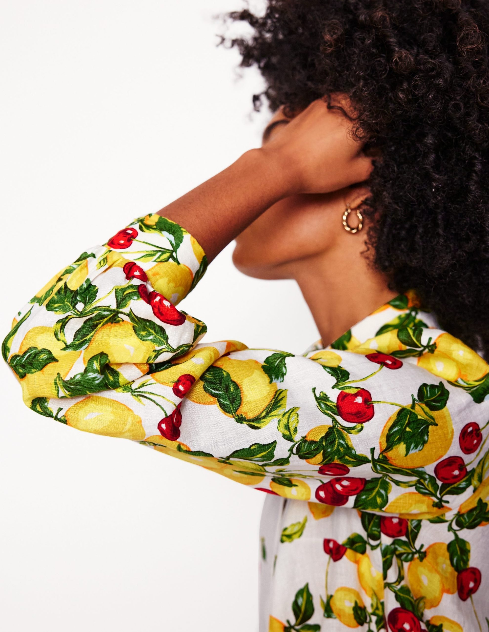 Placement Print Linen Shirt-Ivory. Cherries and Lemons - Image 2