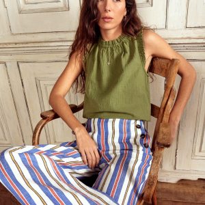 Sophie Ruffle Double Cloth Top-Olive Green