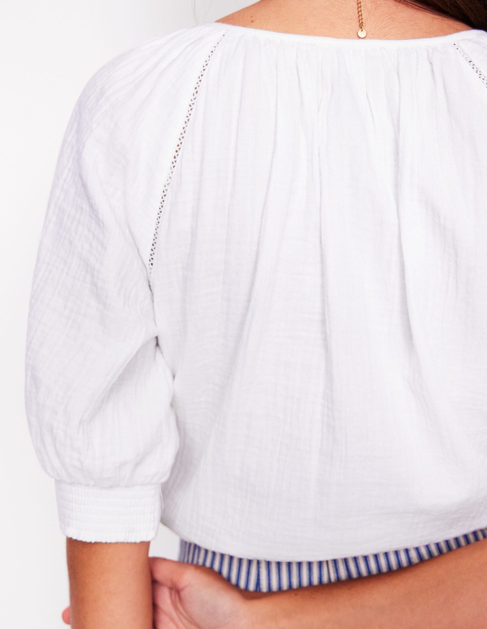 Trim Insert Double Cloth Top-White - Image 3