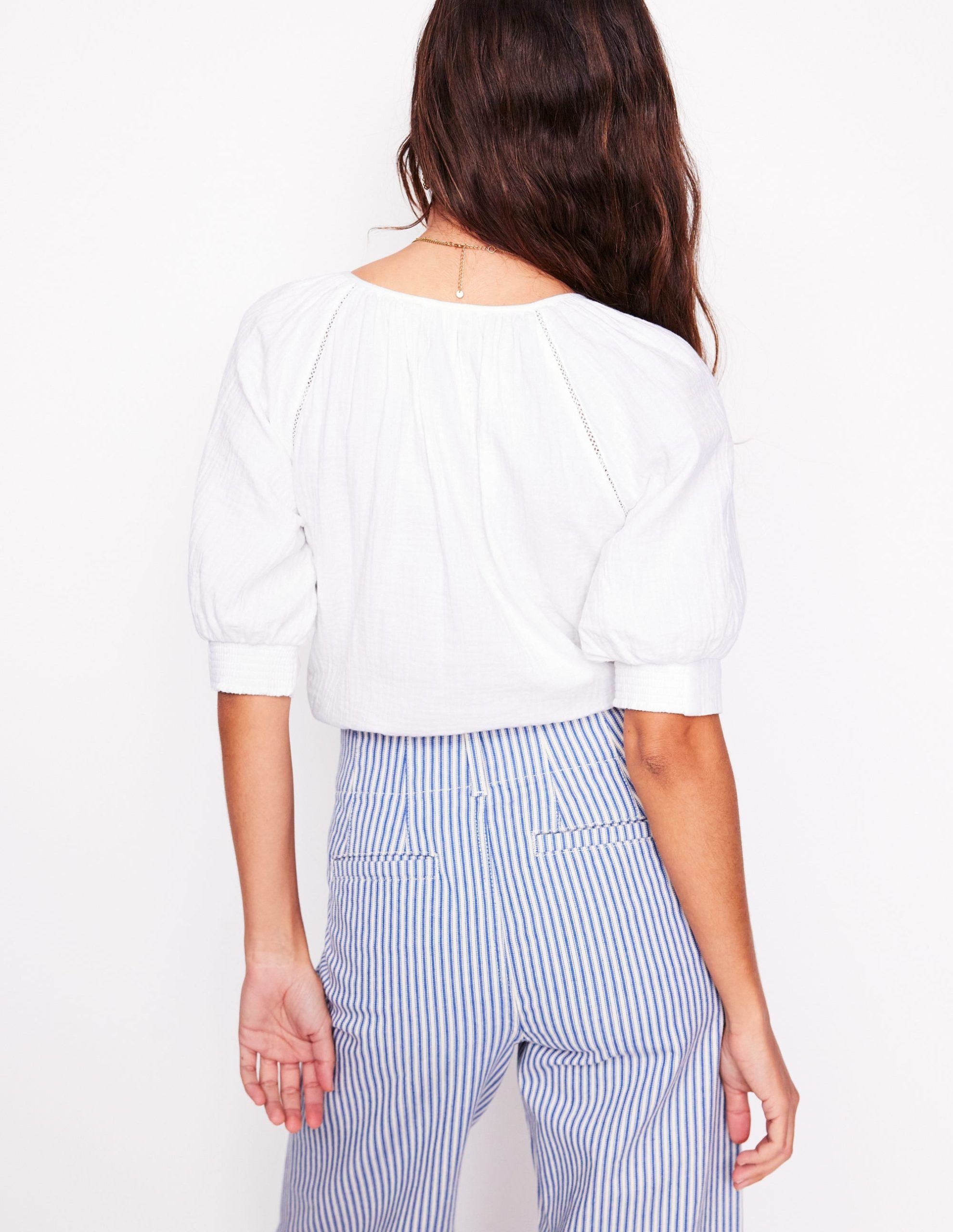 Trim Insert Double Cloth Top-White - Image 4