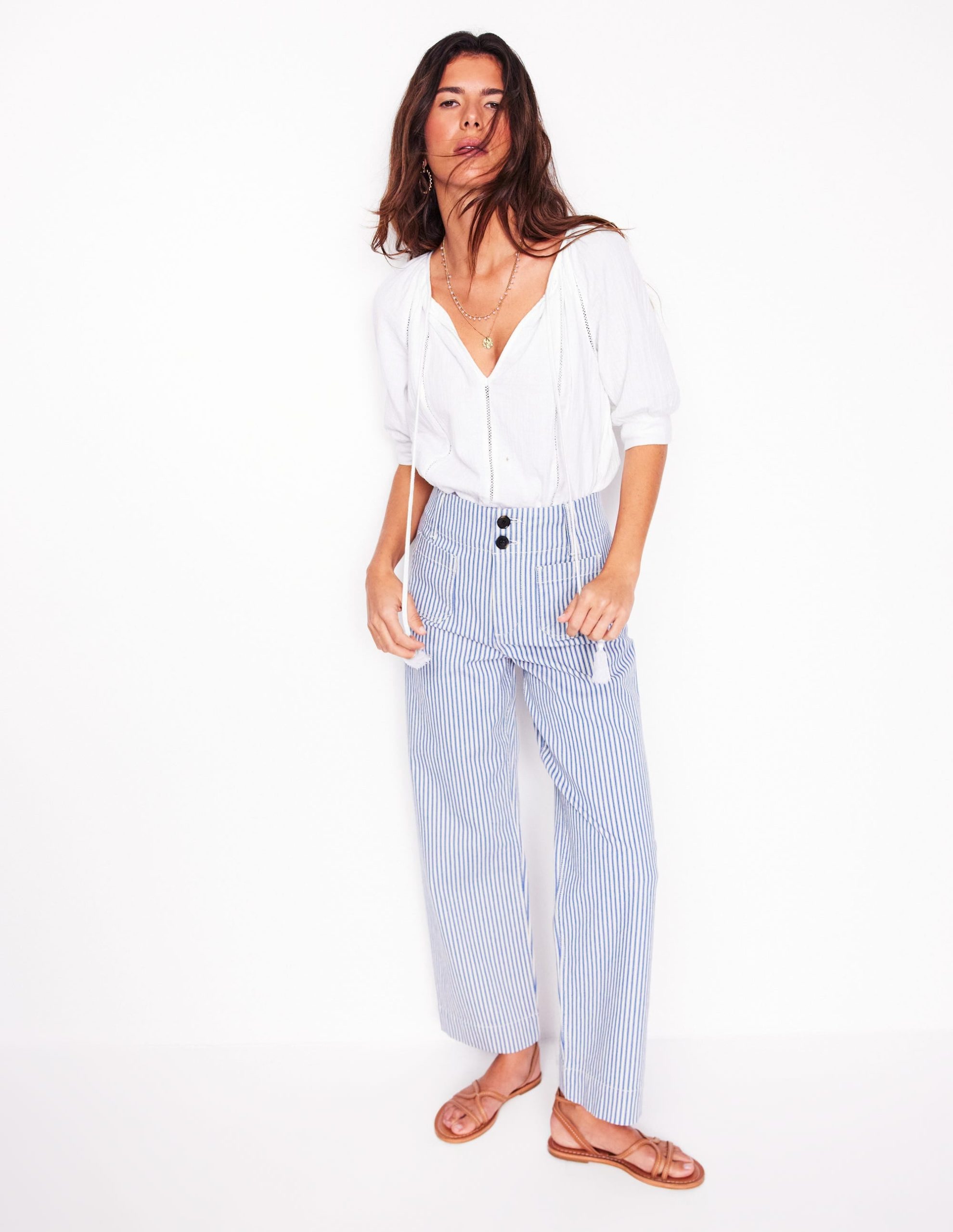 Trim Insert Double Cloth Top-White - Image 5