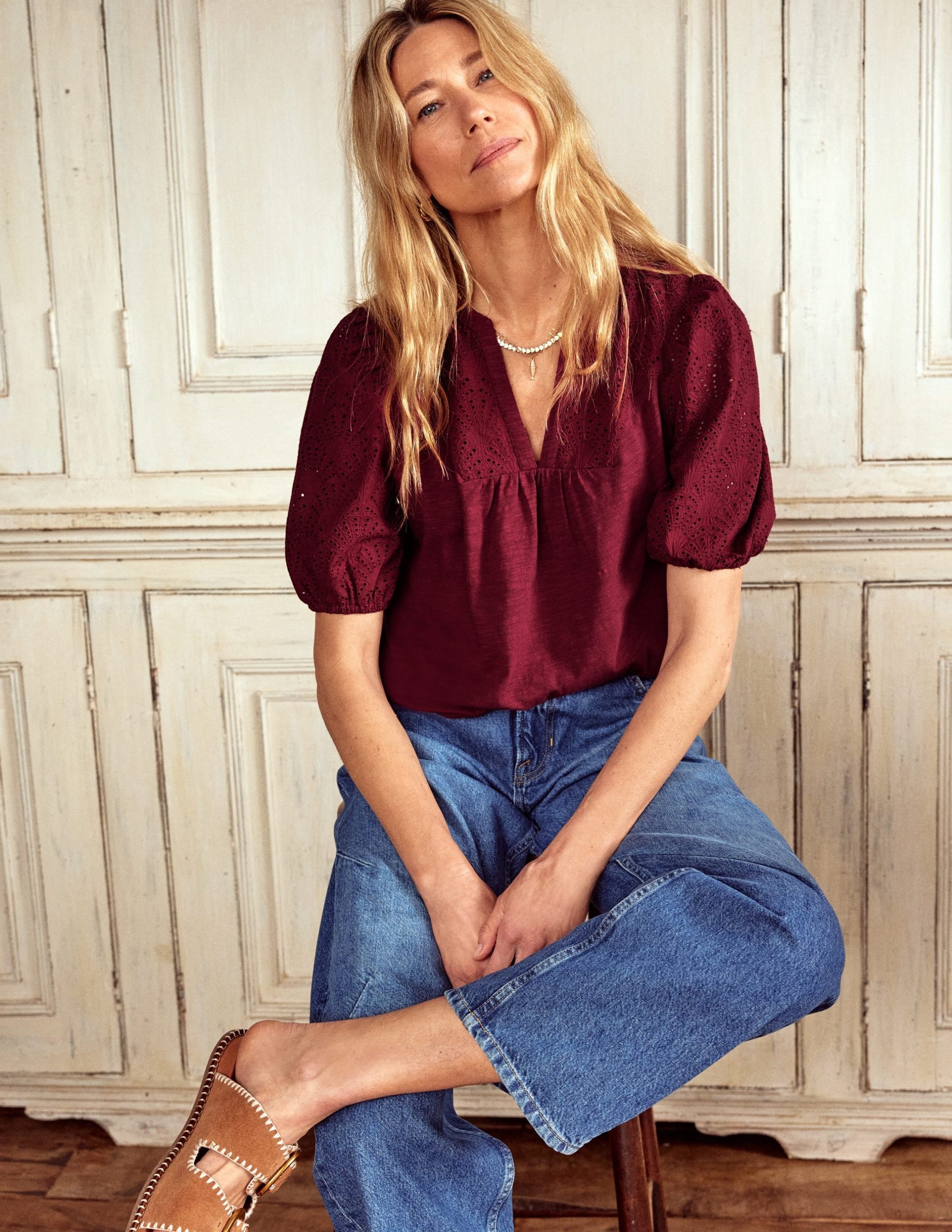 Dolly Broderie Top-Garnet Red - Image 4