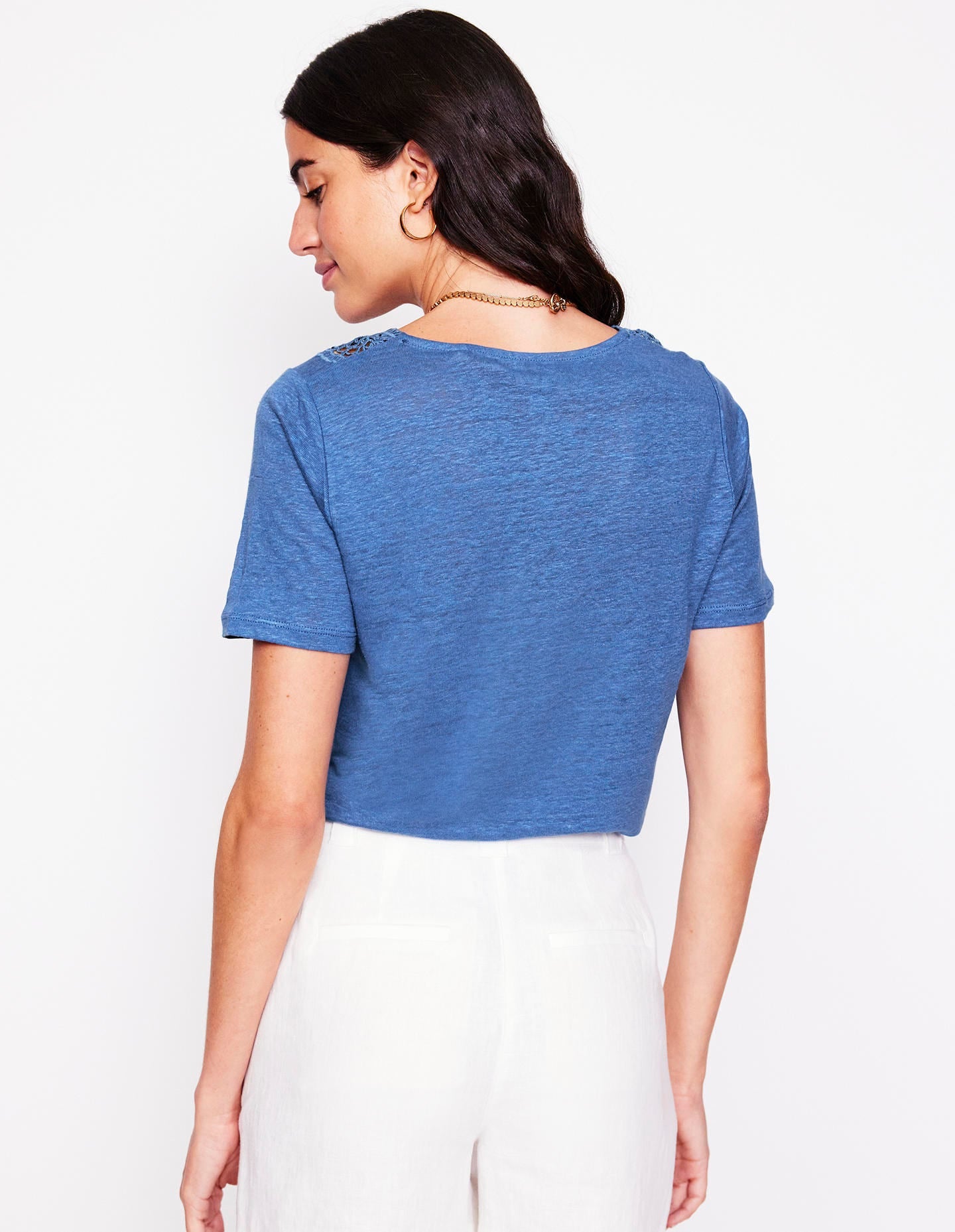 Lace Trim Linen T-shirt-Blue River - Image 4