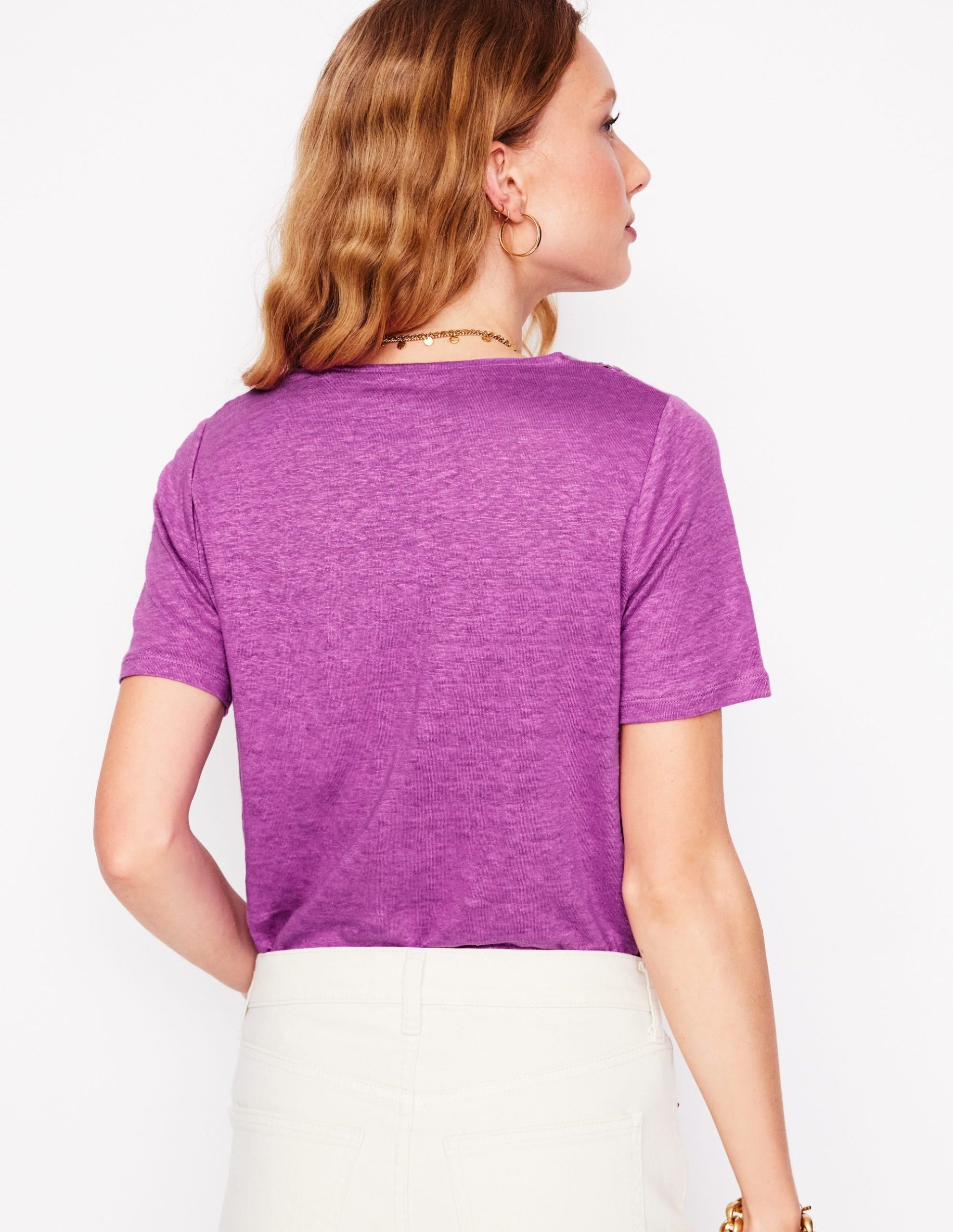 Lace Trim Linen T-shirt-Liatris - Image 4