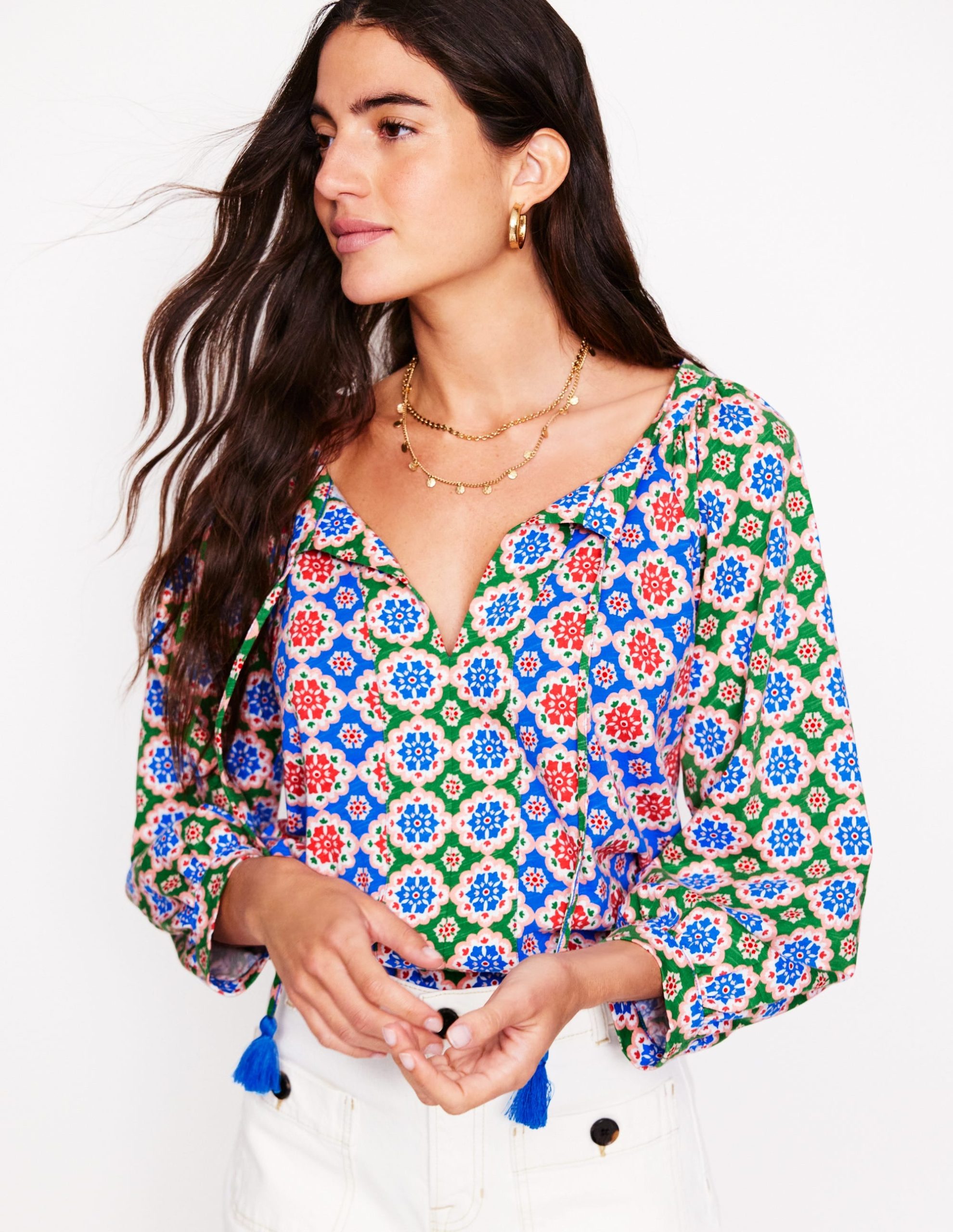 Blouson Sleeve Raglan Top-Bloom Geo - Image 5