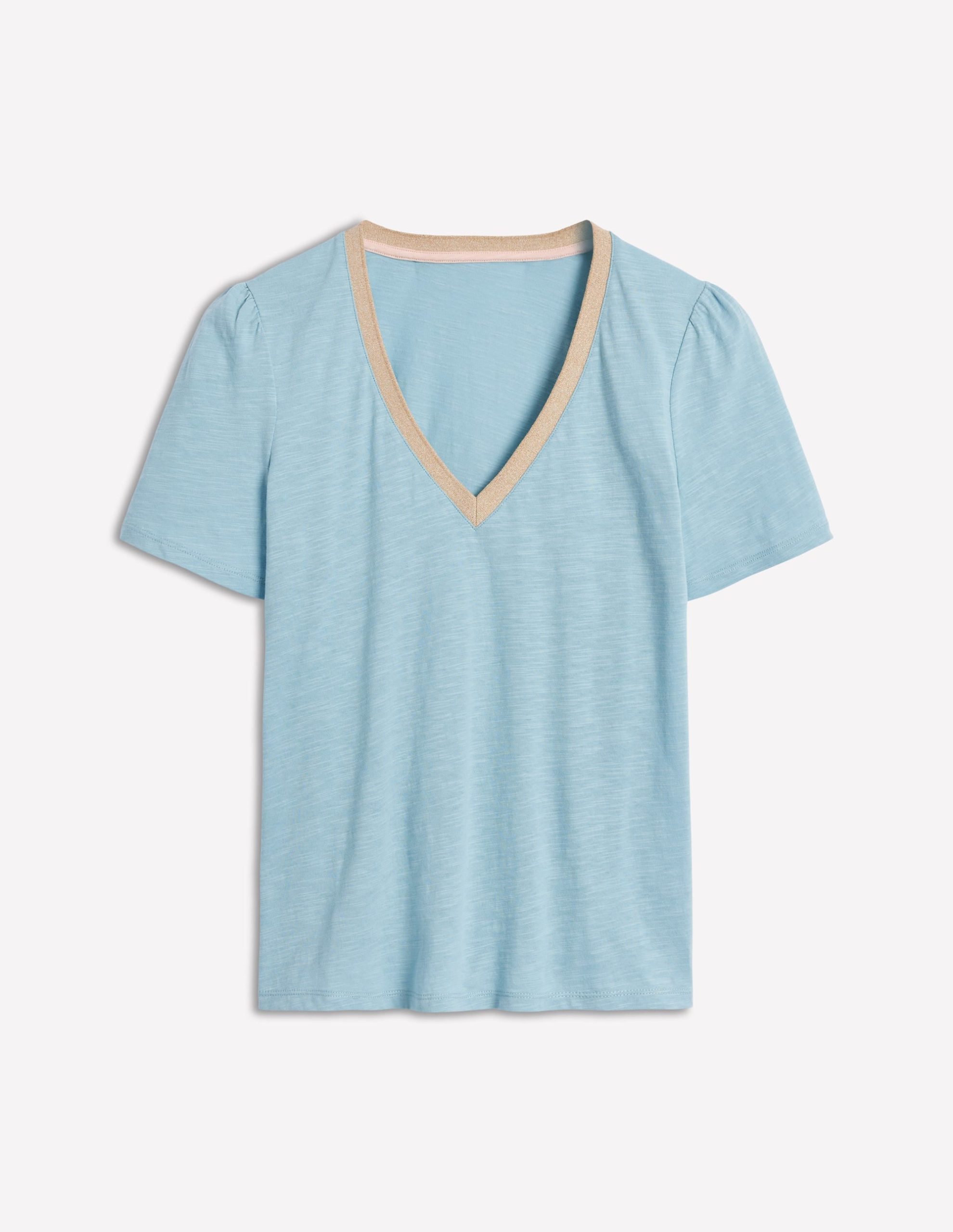 Metallic Trim V Neck T-shirt-Soft Blue - Image 7