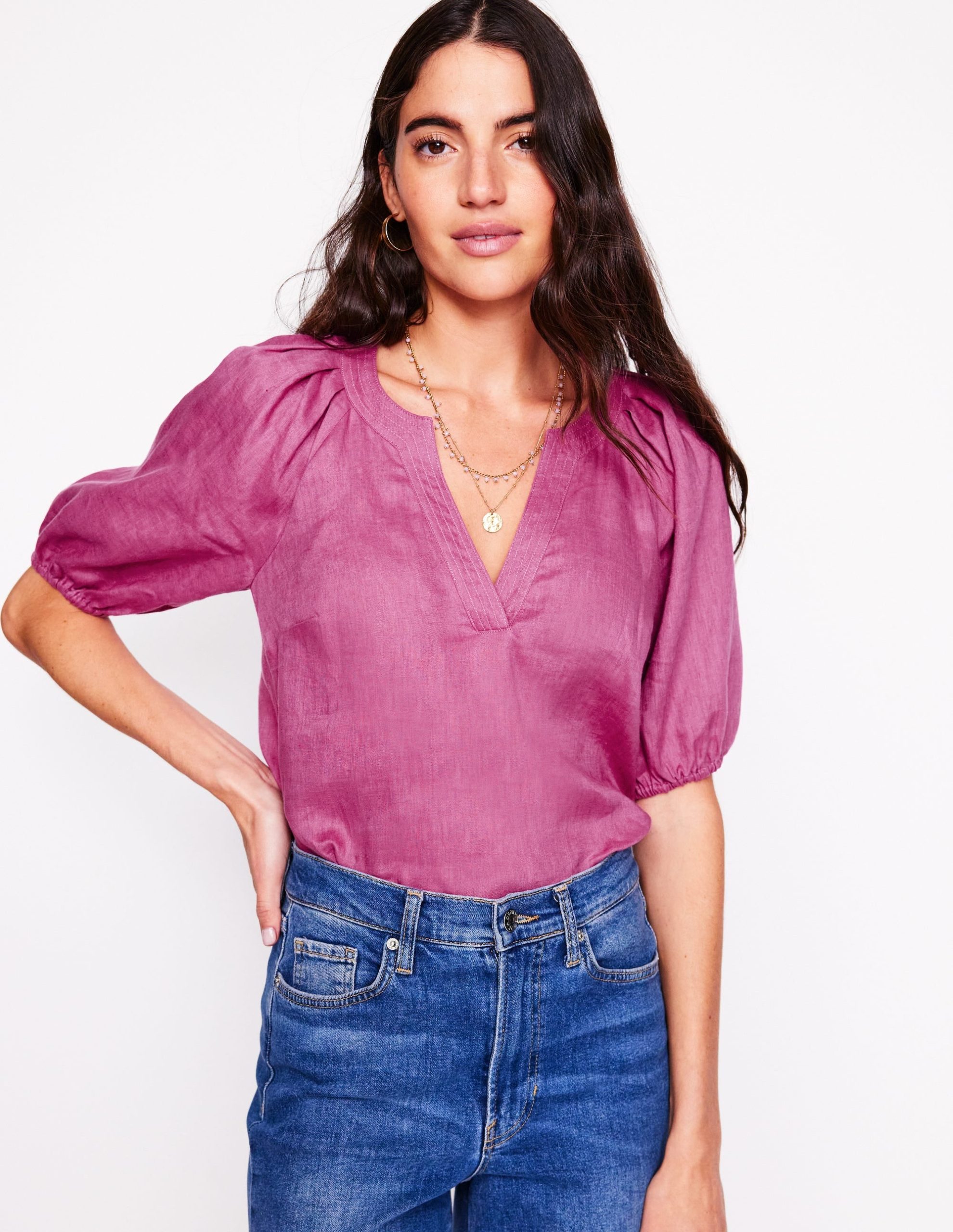 Brooke Linen Top-Purple Damson