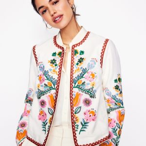 Embroidered Linen Jacket-Ivory. Tulip Fusion