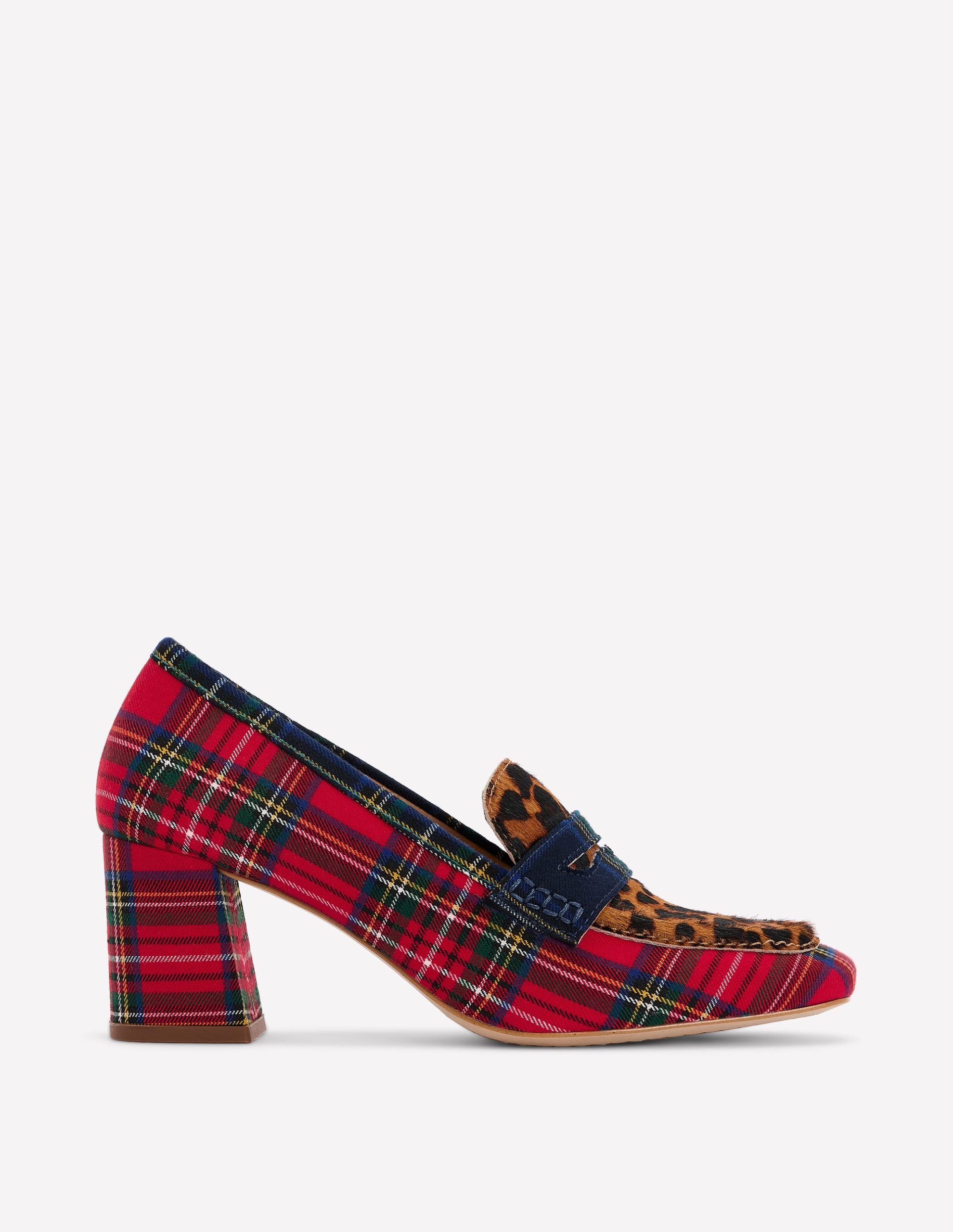 Sol Block Heeled Penny Loafers-Tartan Check