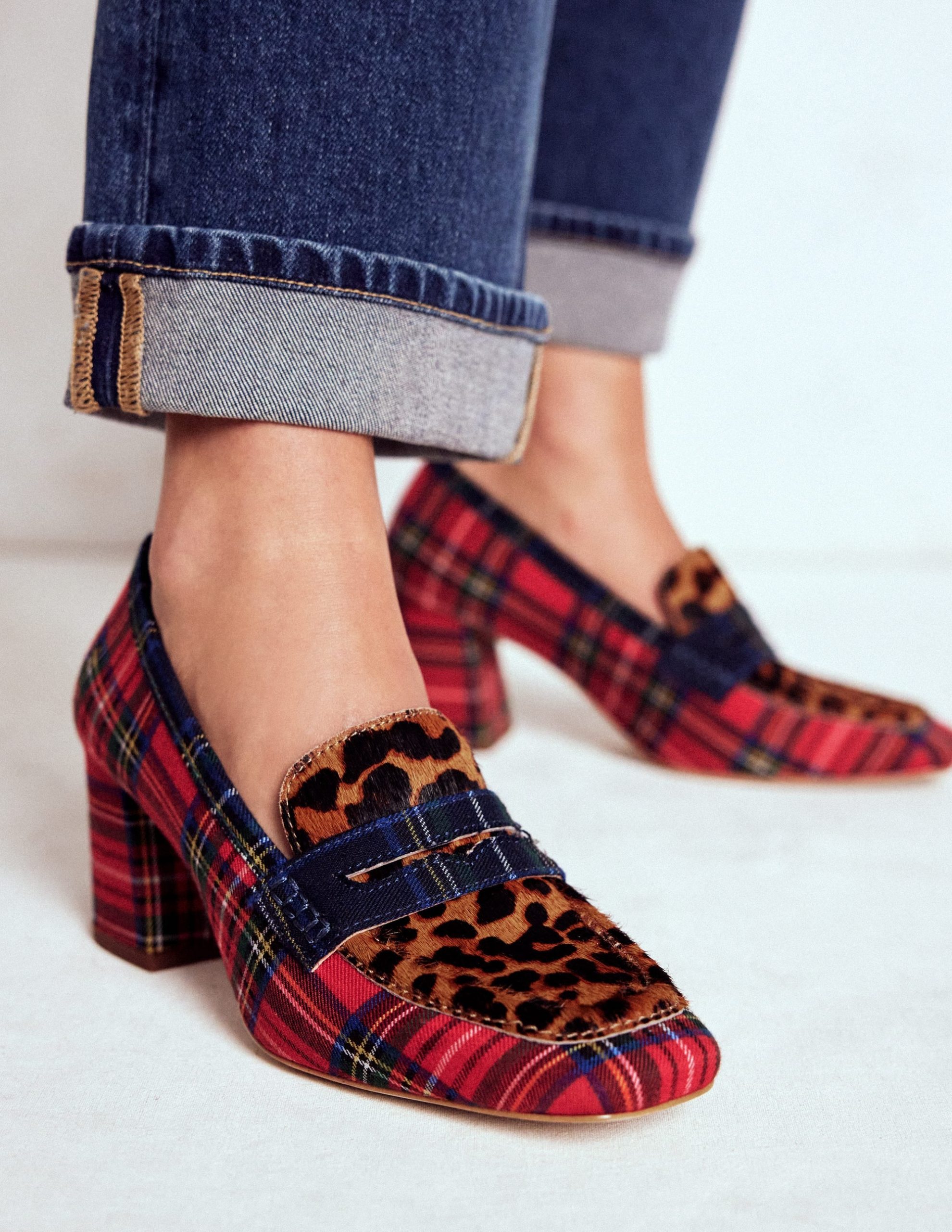 Sol Block Heeled Penny Loafers-Tartan Check - Image 3