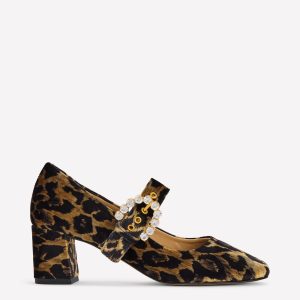 Heeled Buckle Mary Janes-Leopard