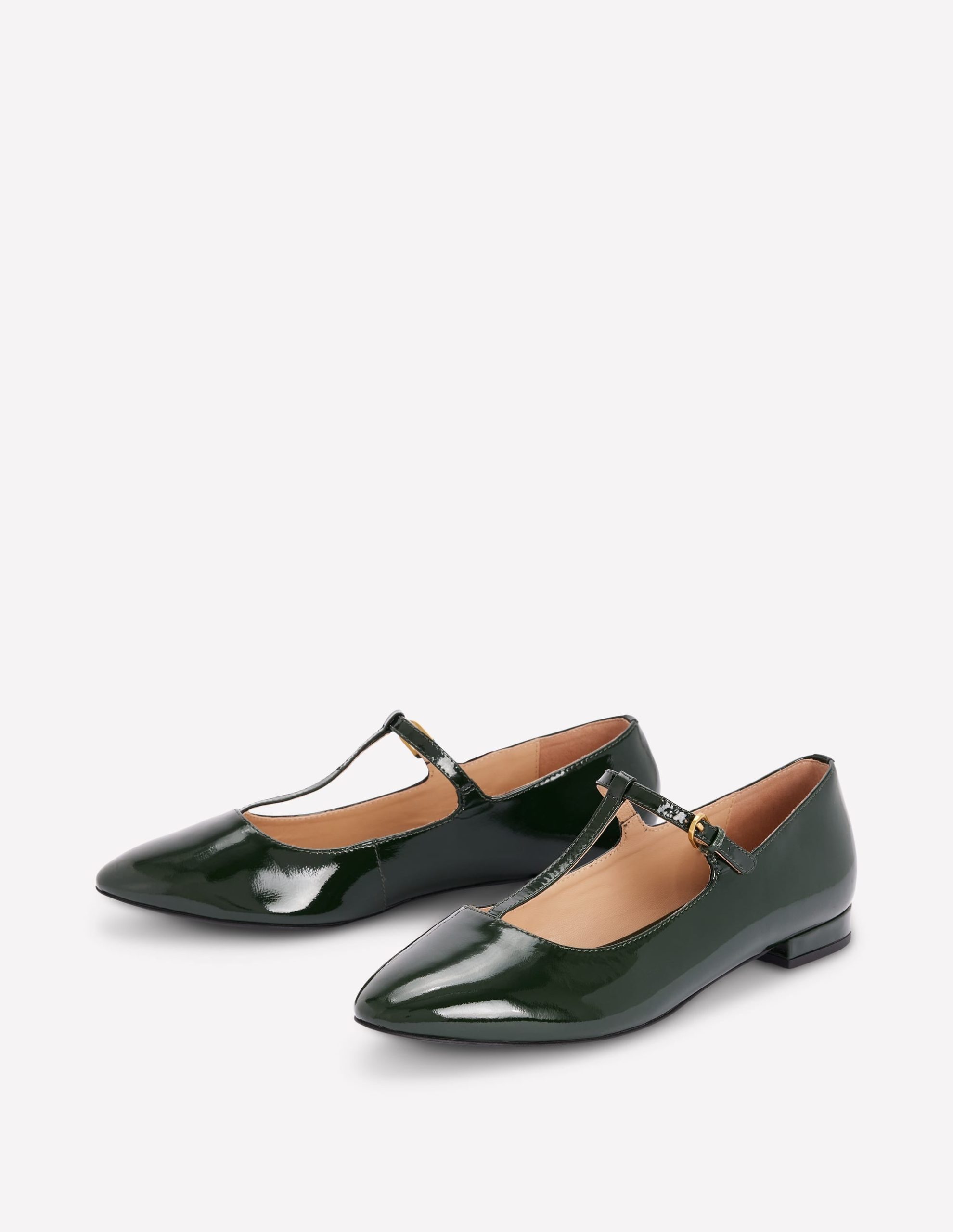Round Toe T-Bar Flats-Green Patent - Image 3