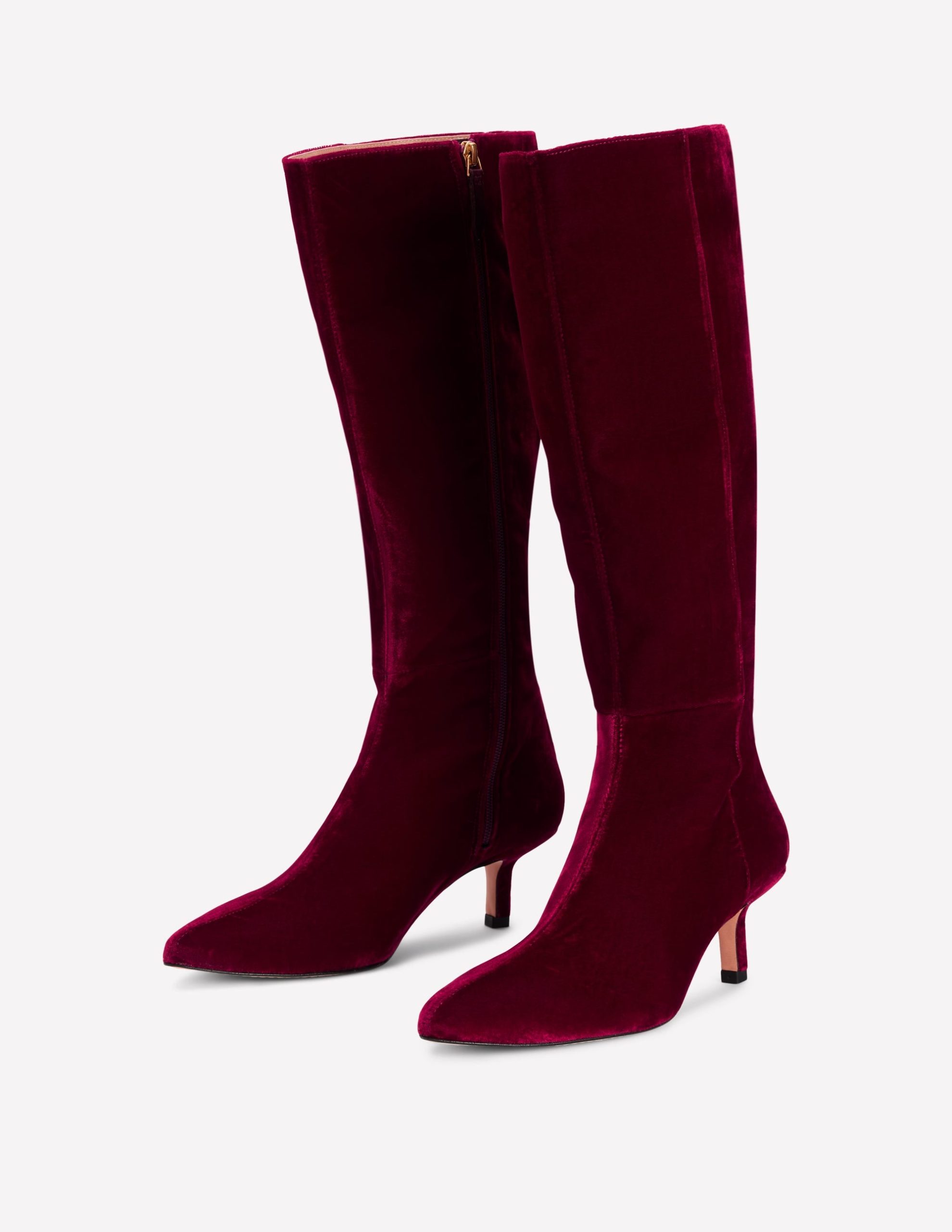 Kitten Heel Knee High Boots-Ruby Red - Image 4