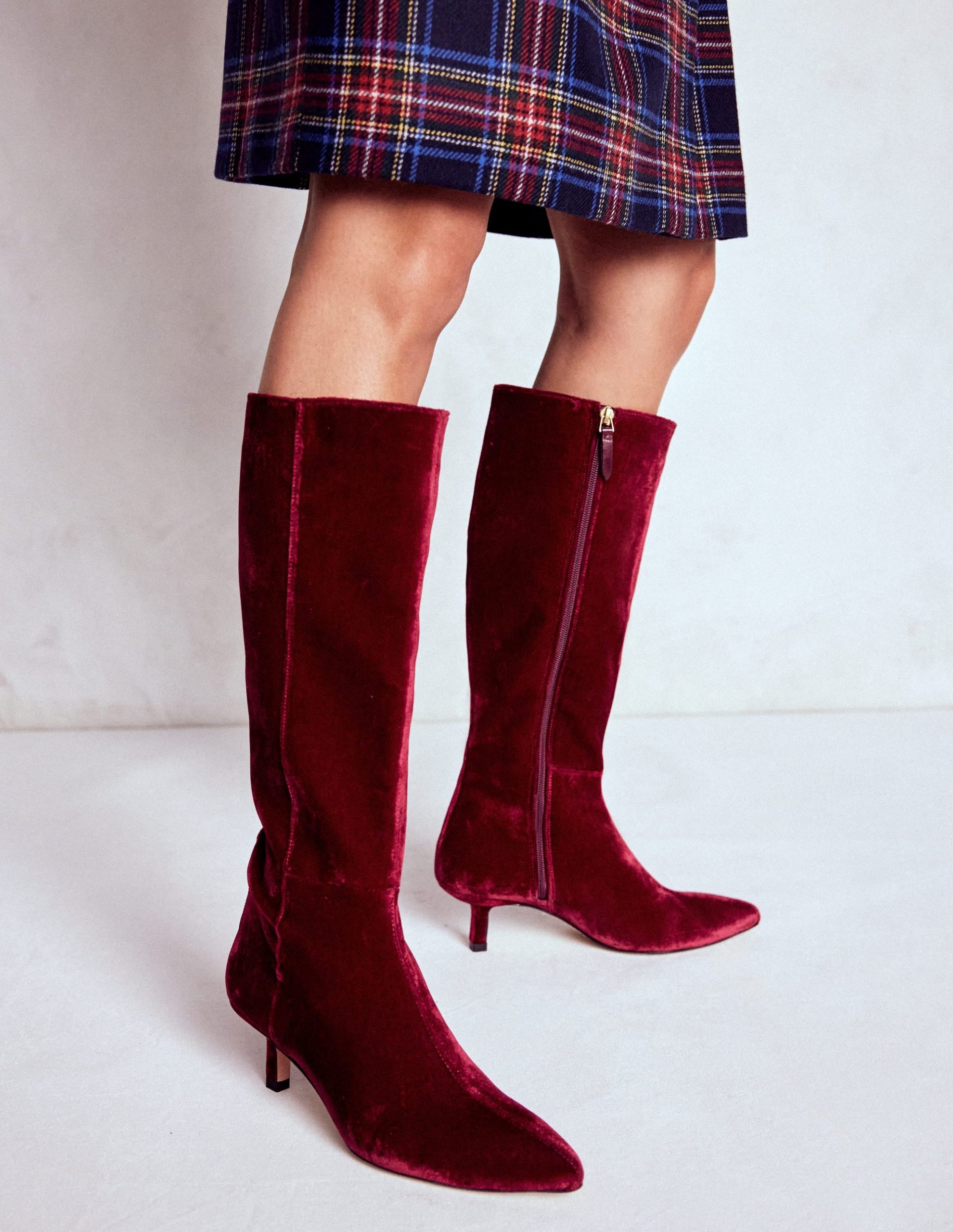 Kitten Heel Knee High Boots-Ruby Red - Image 2