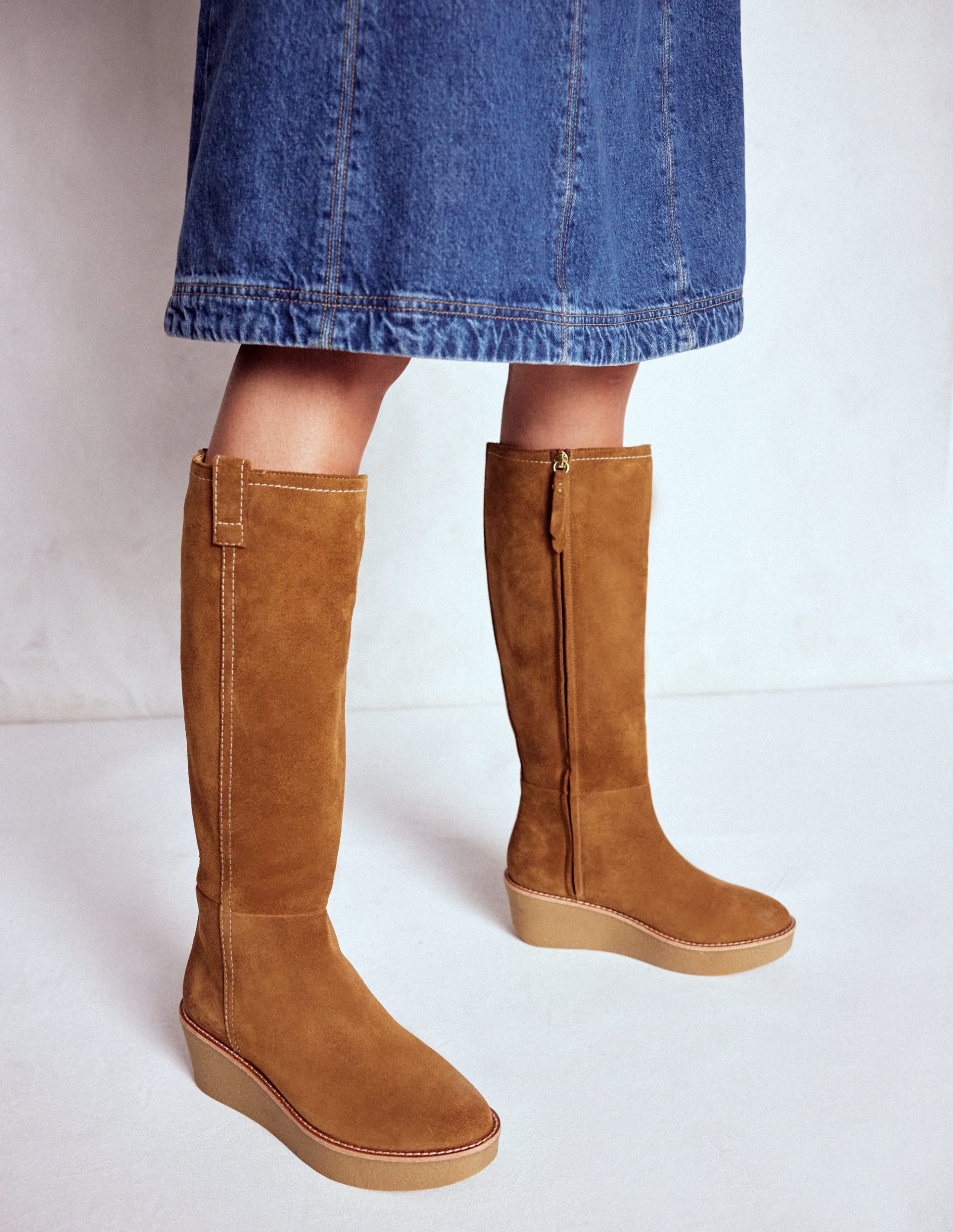 Knee High Wedge Boots-Tan - Image 3