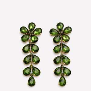 Statement Jewel Drop Earrings-Green