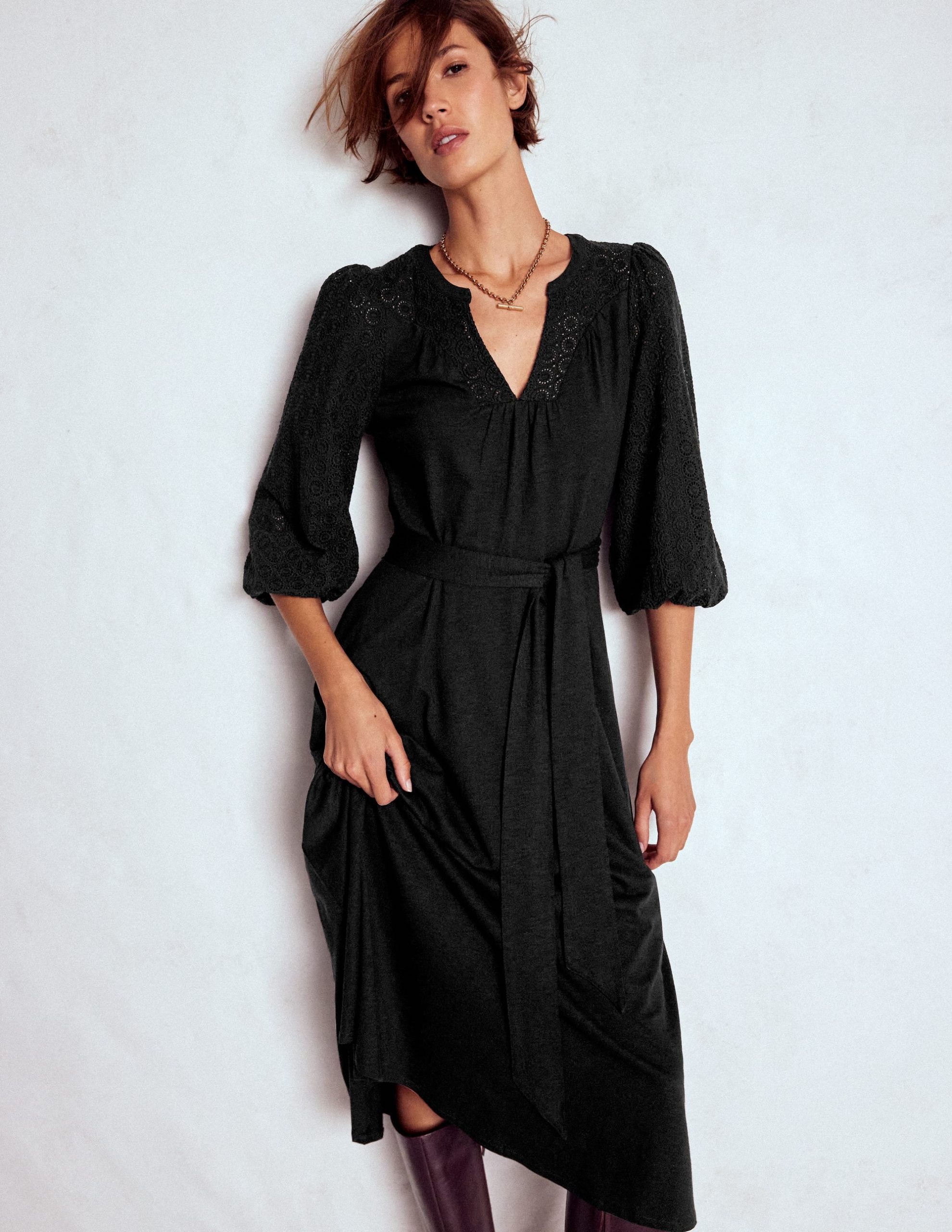 Eden Broderie Jersey Dress-Black - Image 4