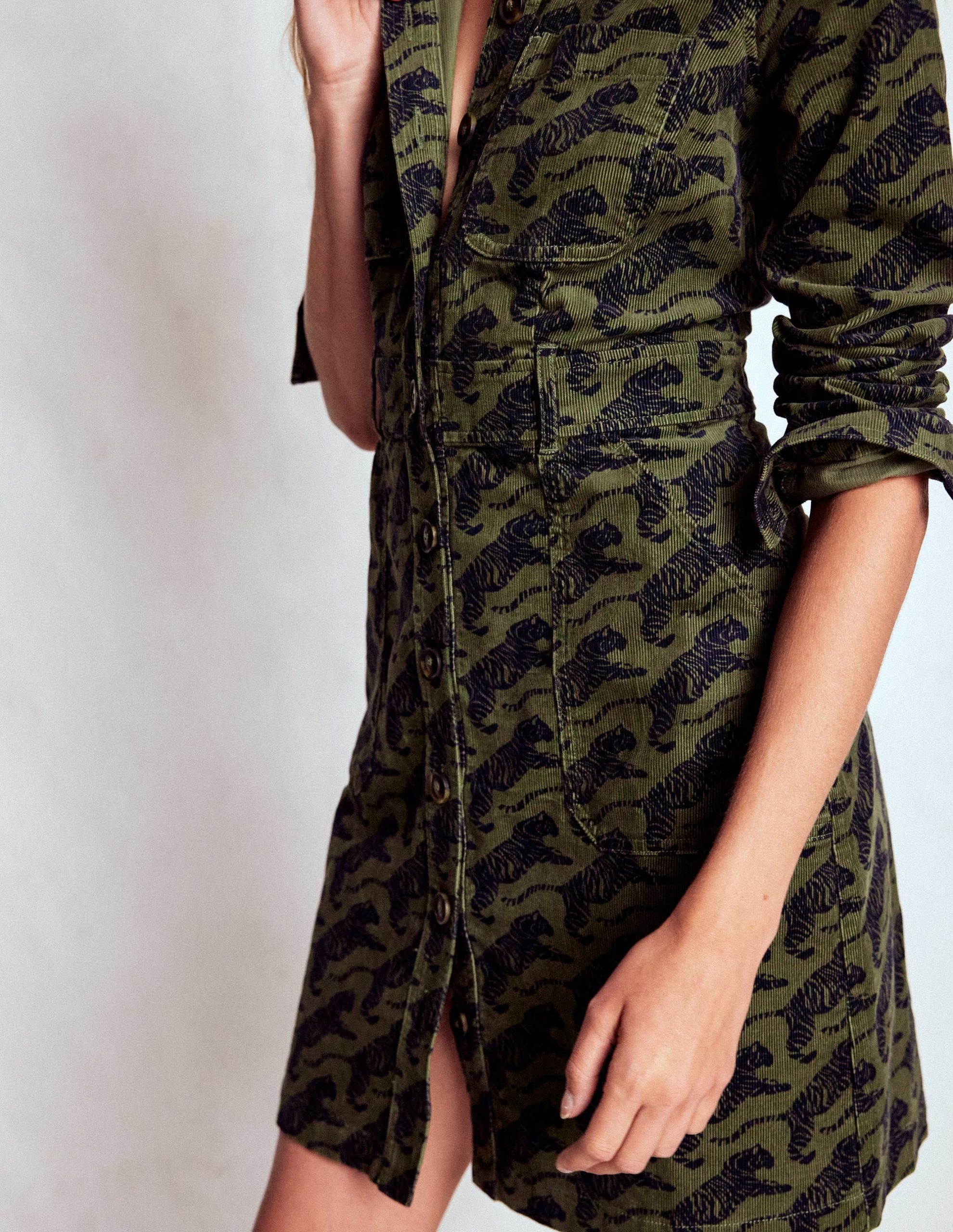 Amanda Cord Short Dress-Woodland Green. Leaping Tiger - Image 2