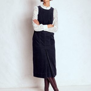 Ula Box Pleat Cord Midi Dress-Midnight Blue