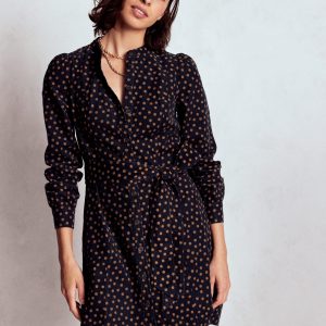 Bre Cord Short Dress-French Navy. Painted Dot