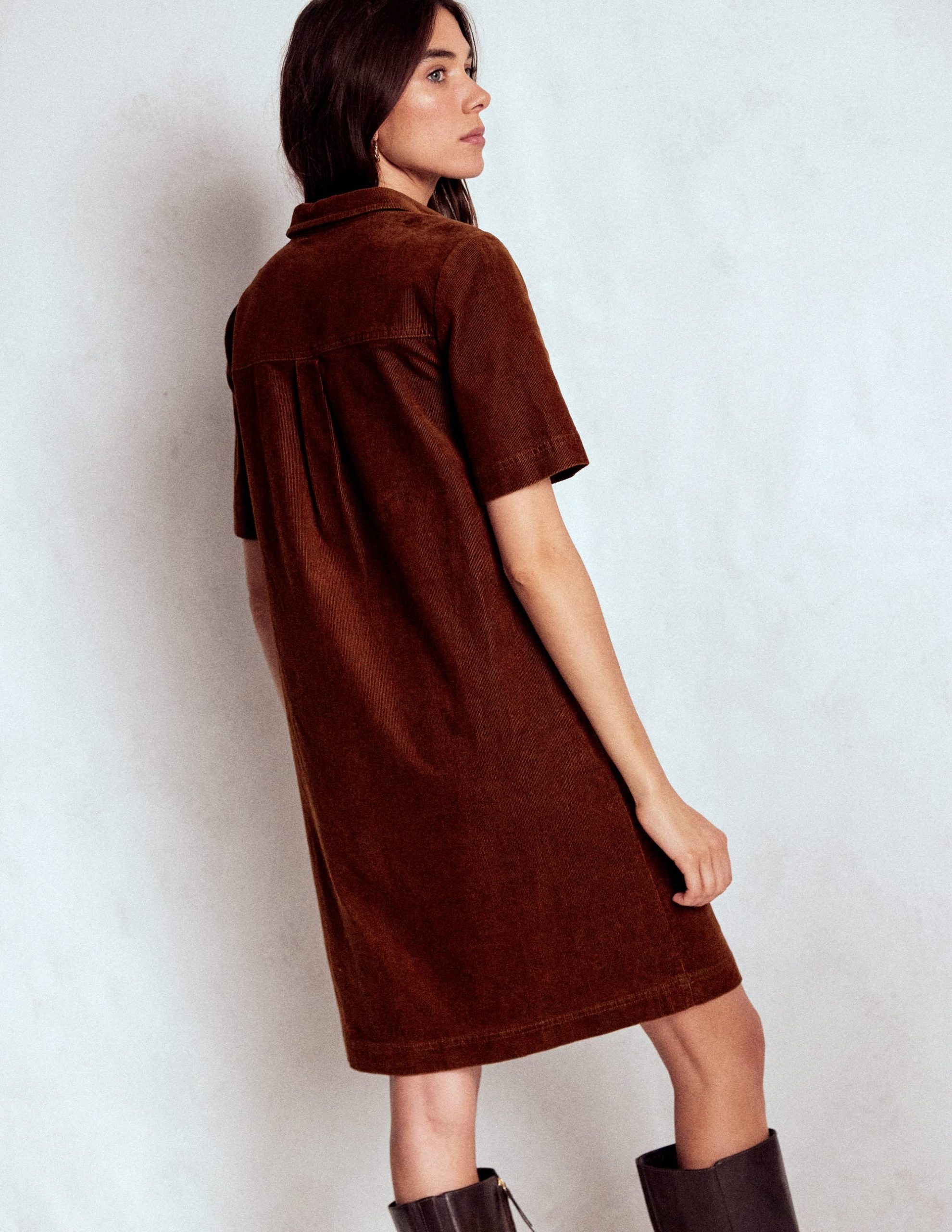 Zia Cord Pocket Shirt Dress-Copper Brown - Image 3