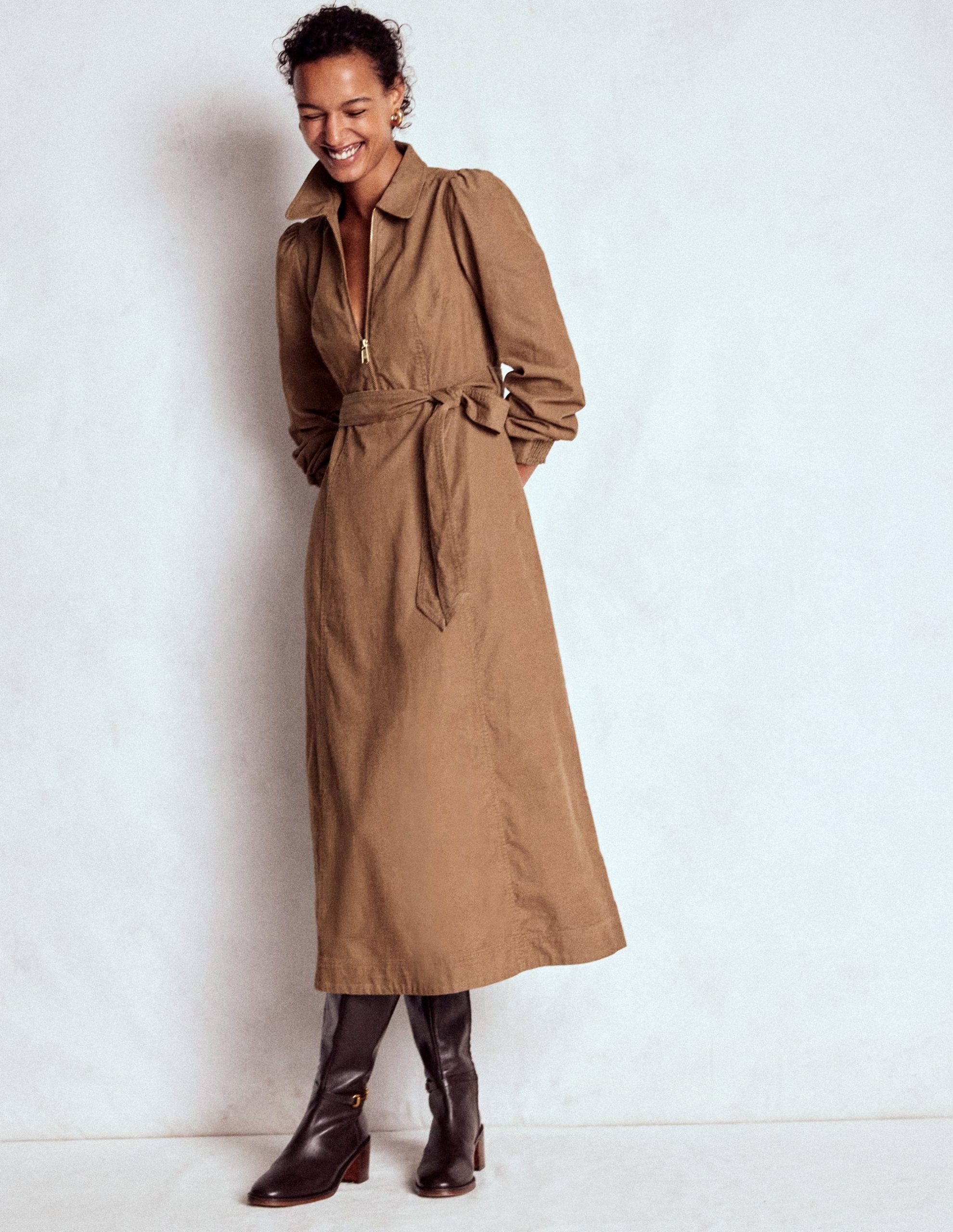 Adelaide Zip Cord Midi Dress-Latte - Image 4