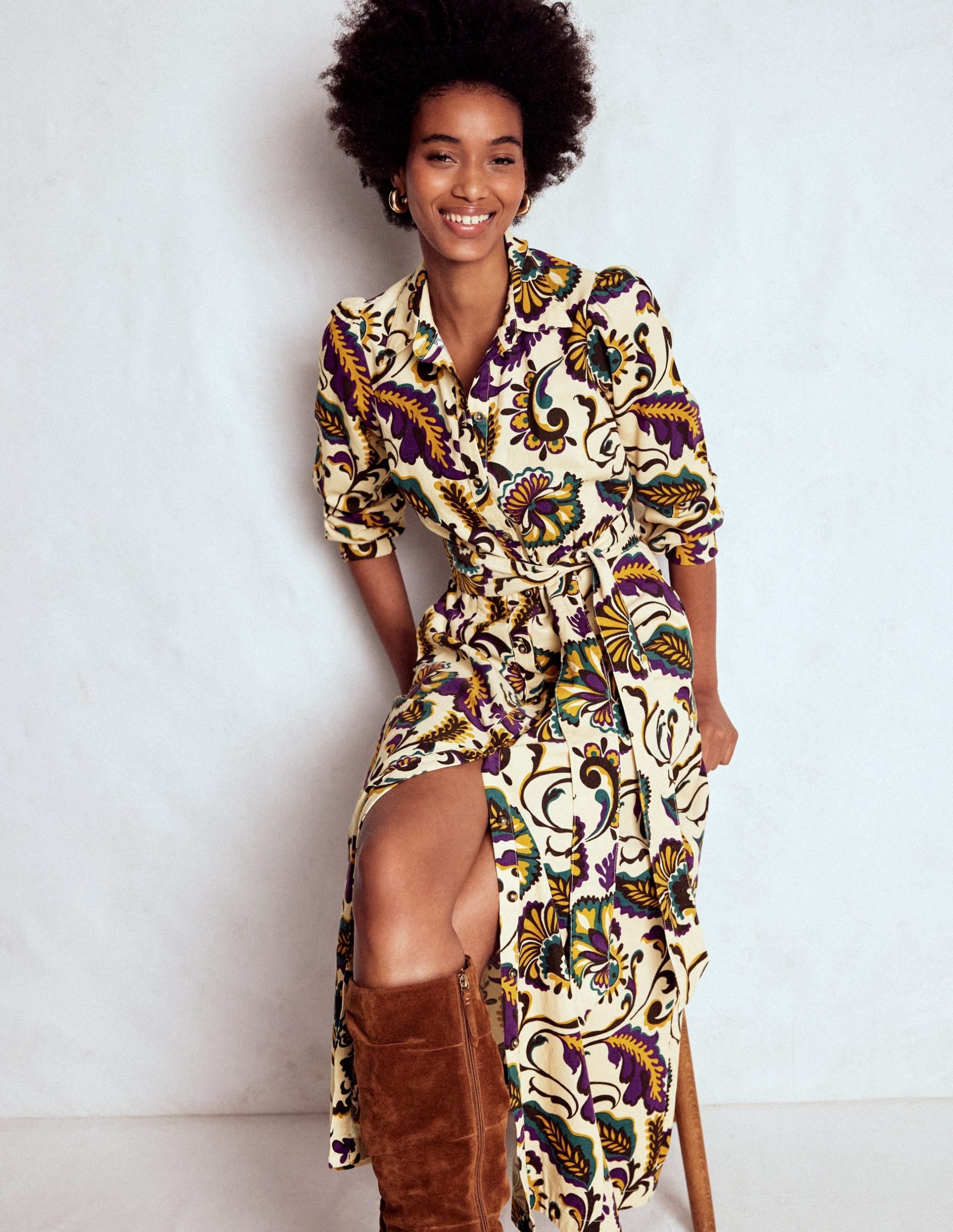 Clara Cord Midi Dress-Multi. Ornate Meadow