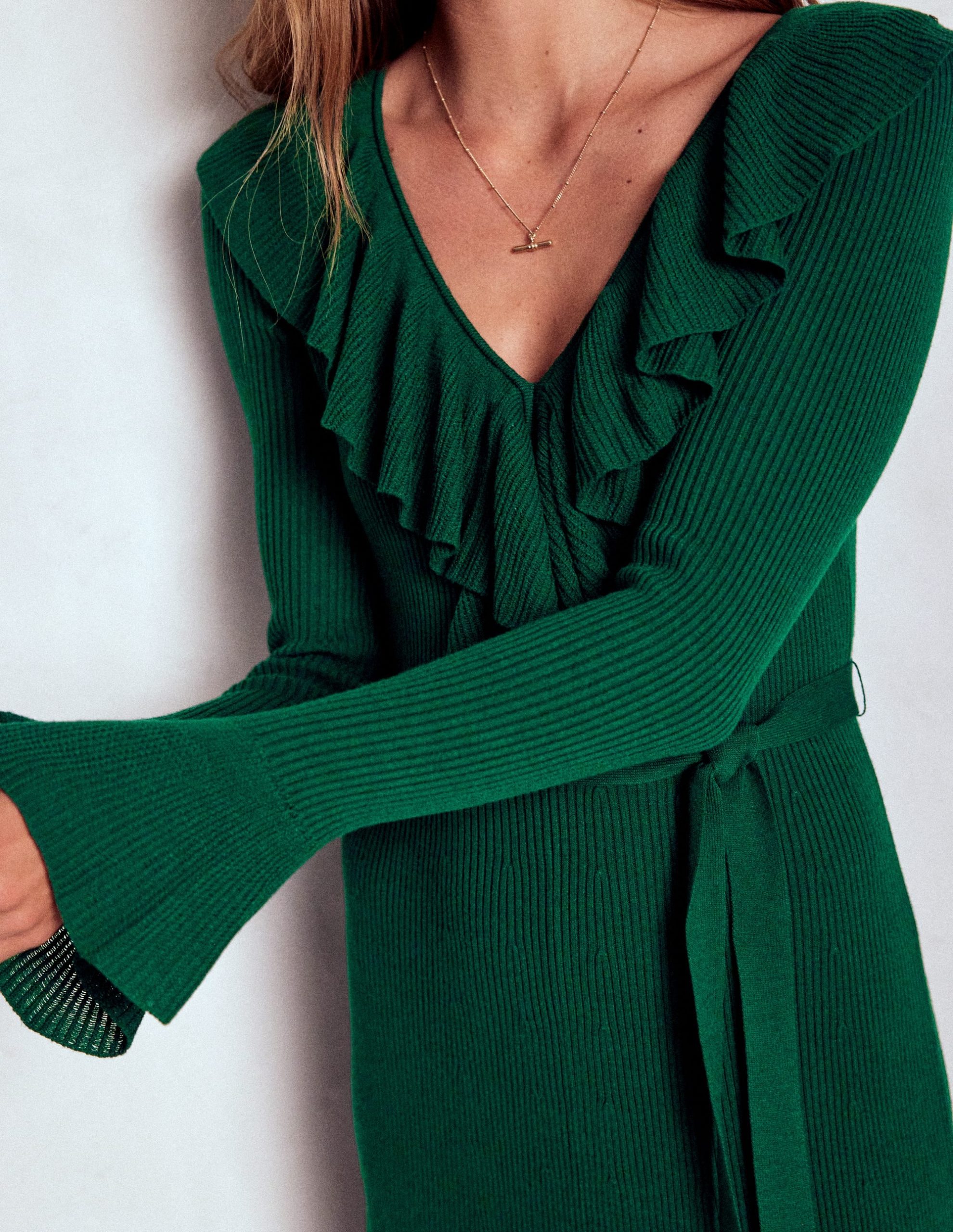 Ruffled Ribbed Dress-Emerald Night - Image 2