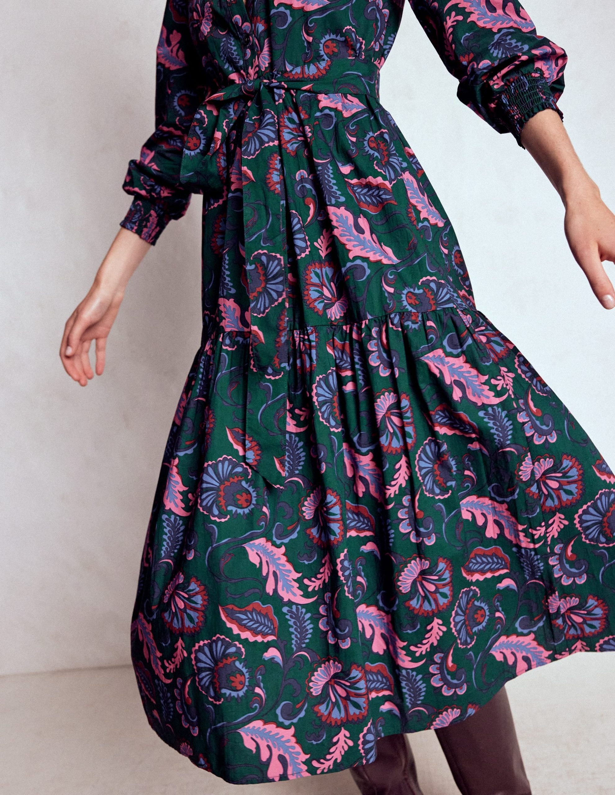 Cecily Cotton Midi Dress-Emerald Night. Ornate Meadow - Image 2