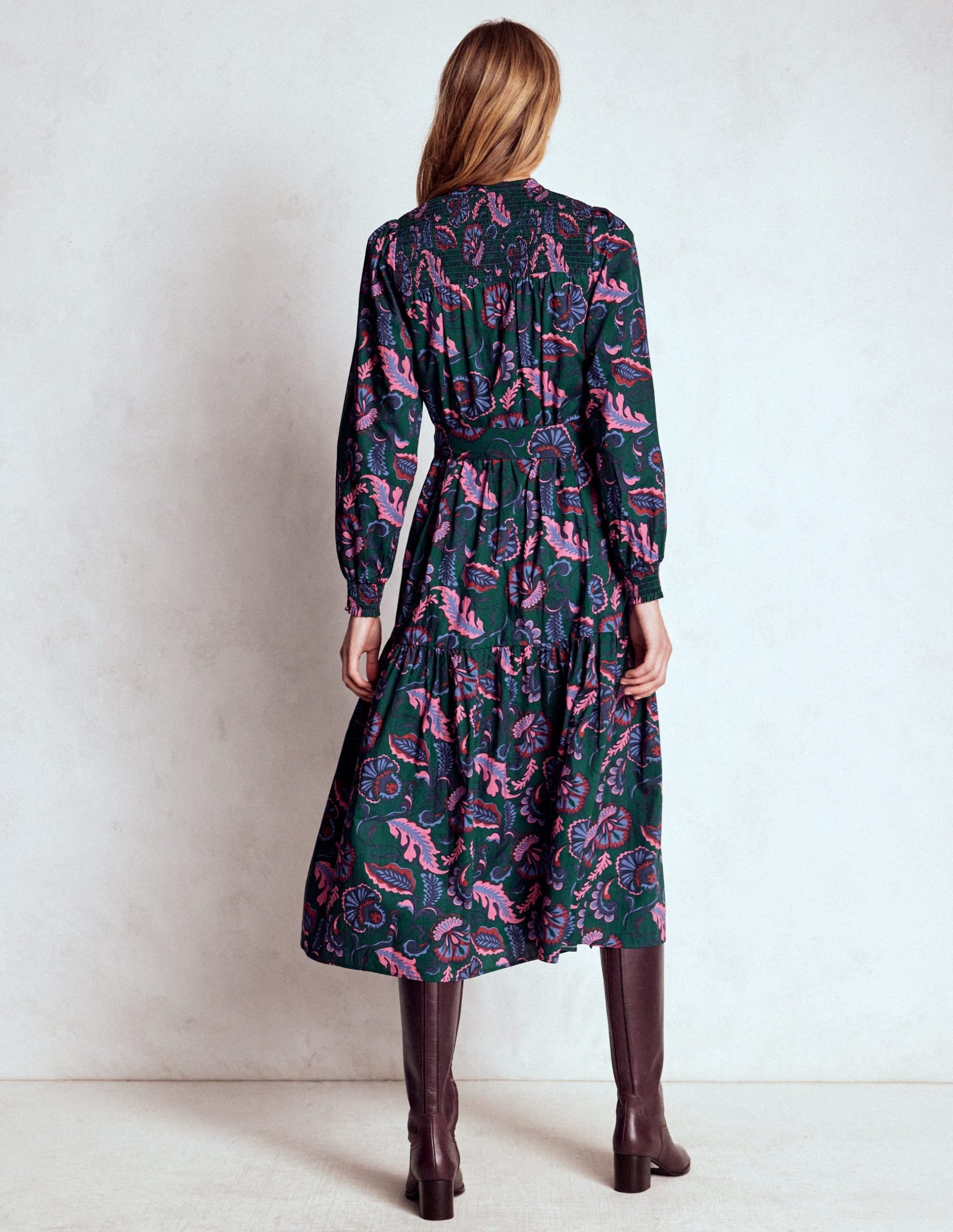 Cecily Cotton Midi Dress-Emerald Night. Ornate Meadow - Image 3