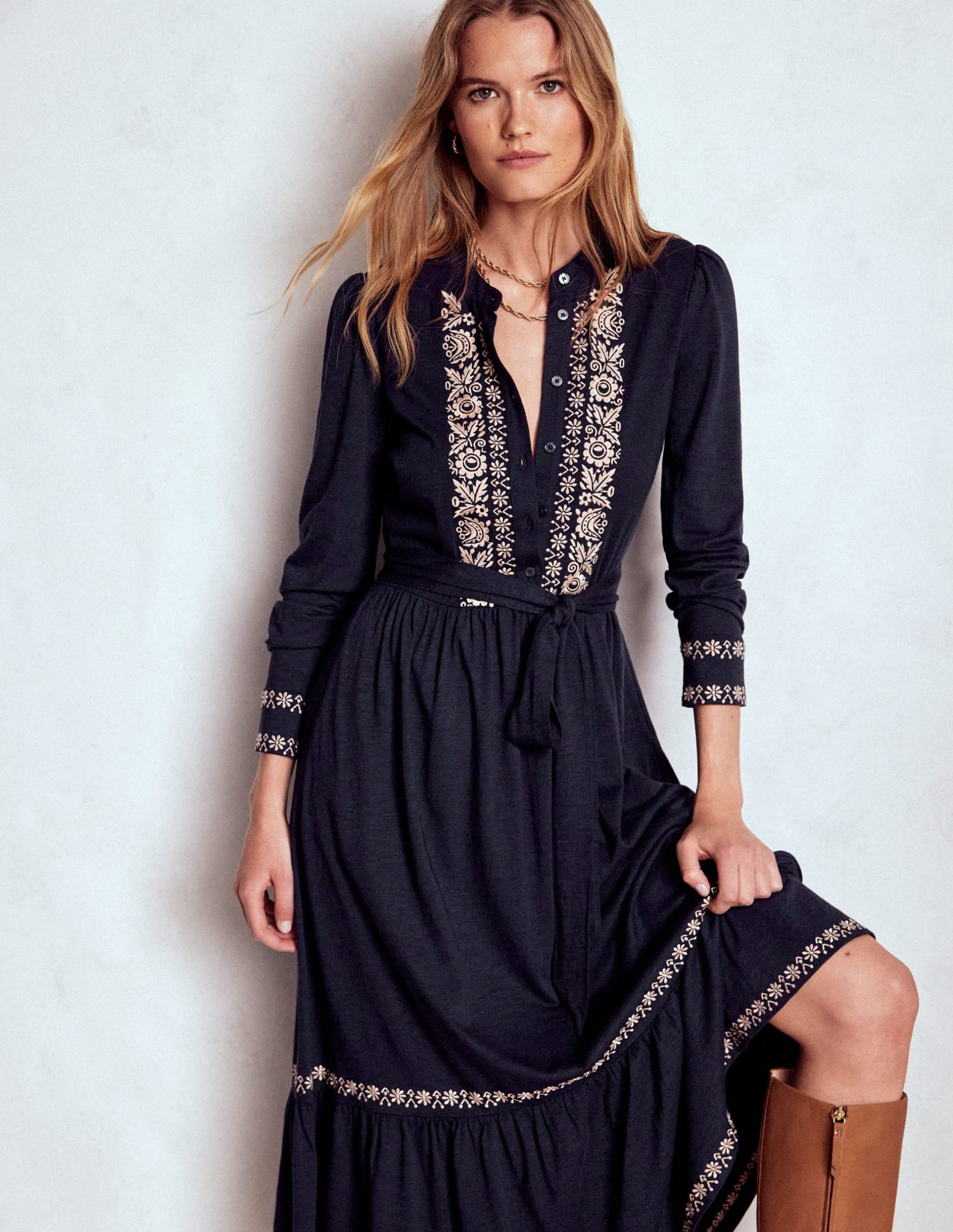 Edwina Jersey Shirt Dress-Navy