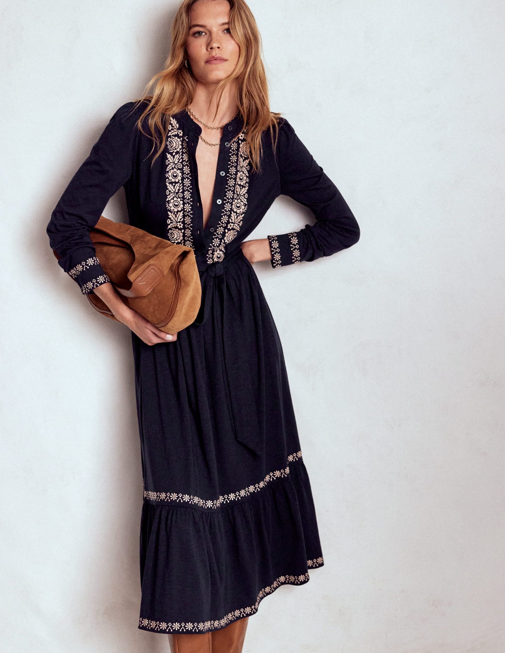 Edwina Jersey Shirt Dress-Navy - Image 4