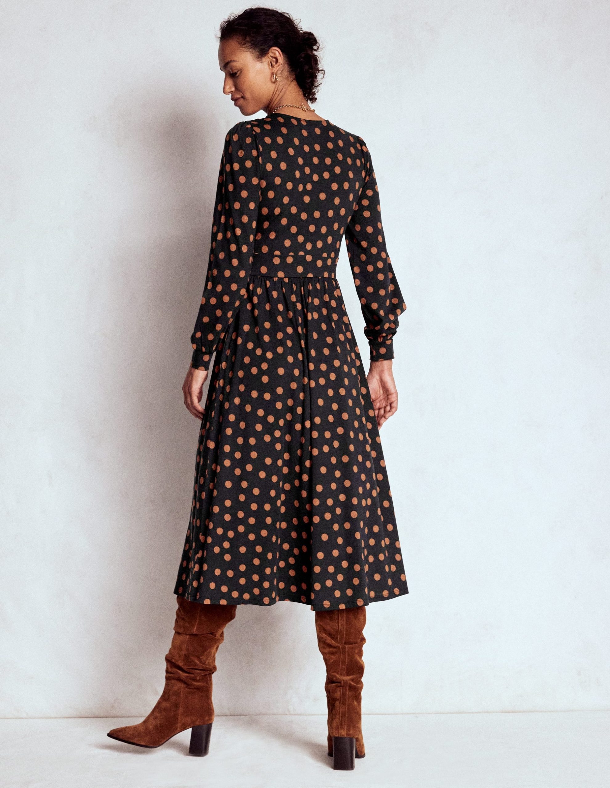 Alexandra Jersey Midi Dress-Black. Tortoise Shell Dot - Image 4