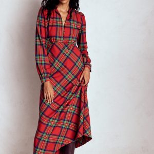 Cassie Check Tea Dress-Red. Blue and Green Check