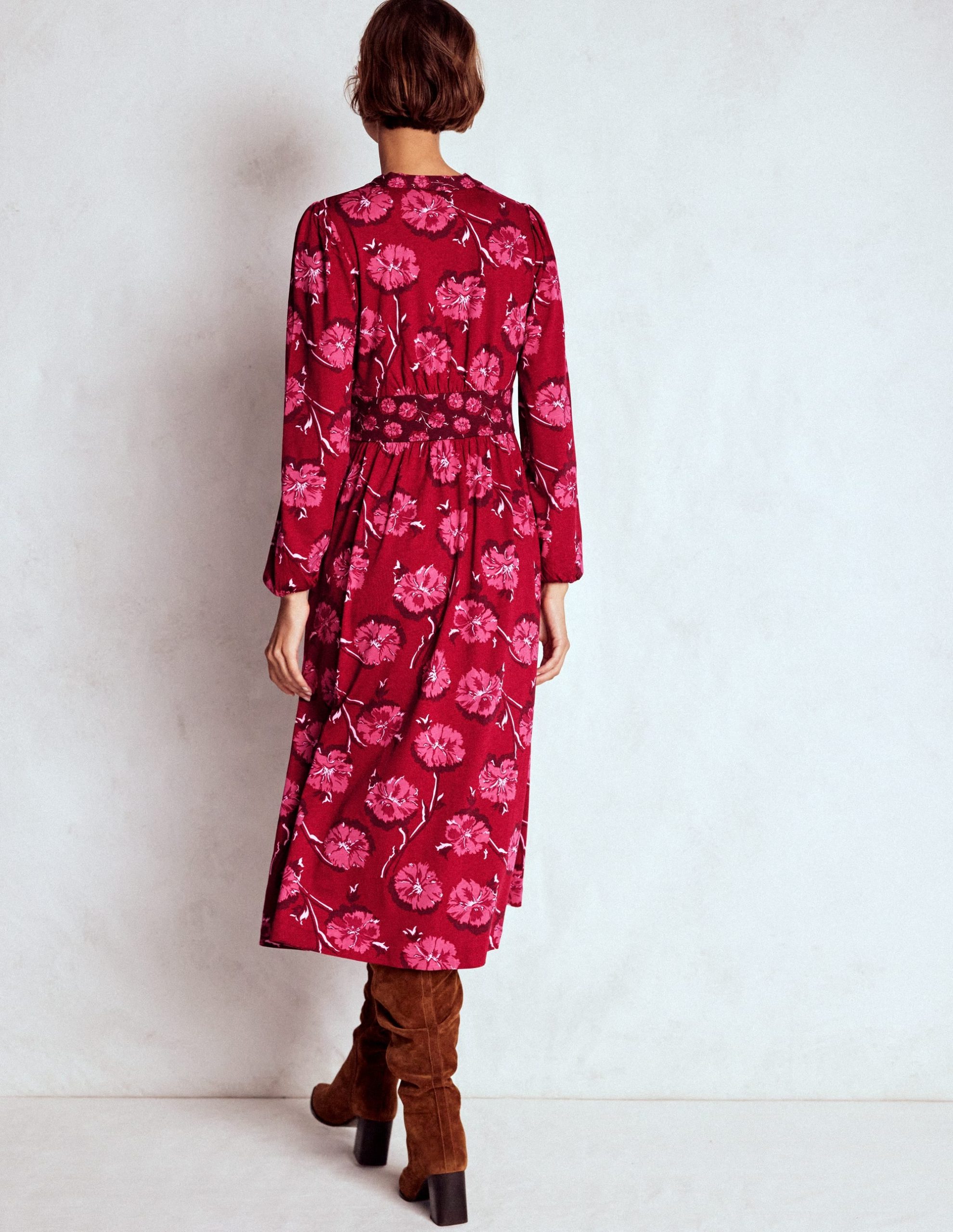 Natalia Long Sleeve Tea Dress-Red. Delicate Carnation - Image 3