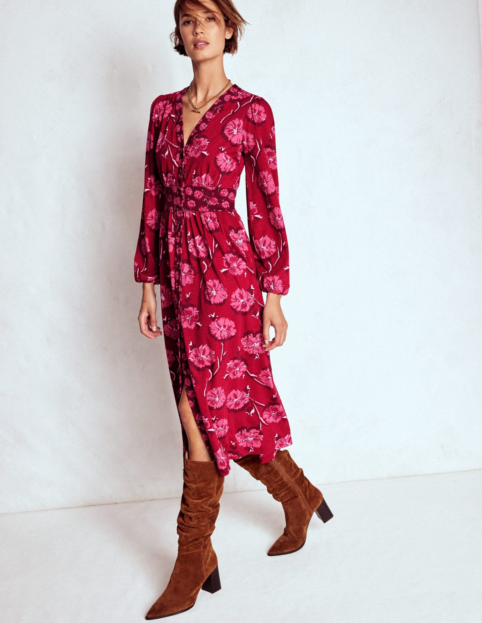 Natalia Long Sleeve Tea Dress-Red. Delicate Carnation - Image 4