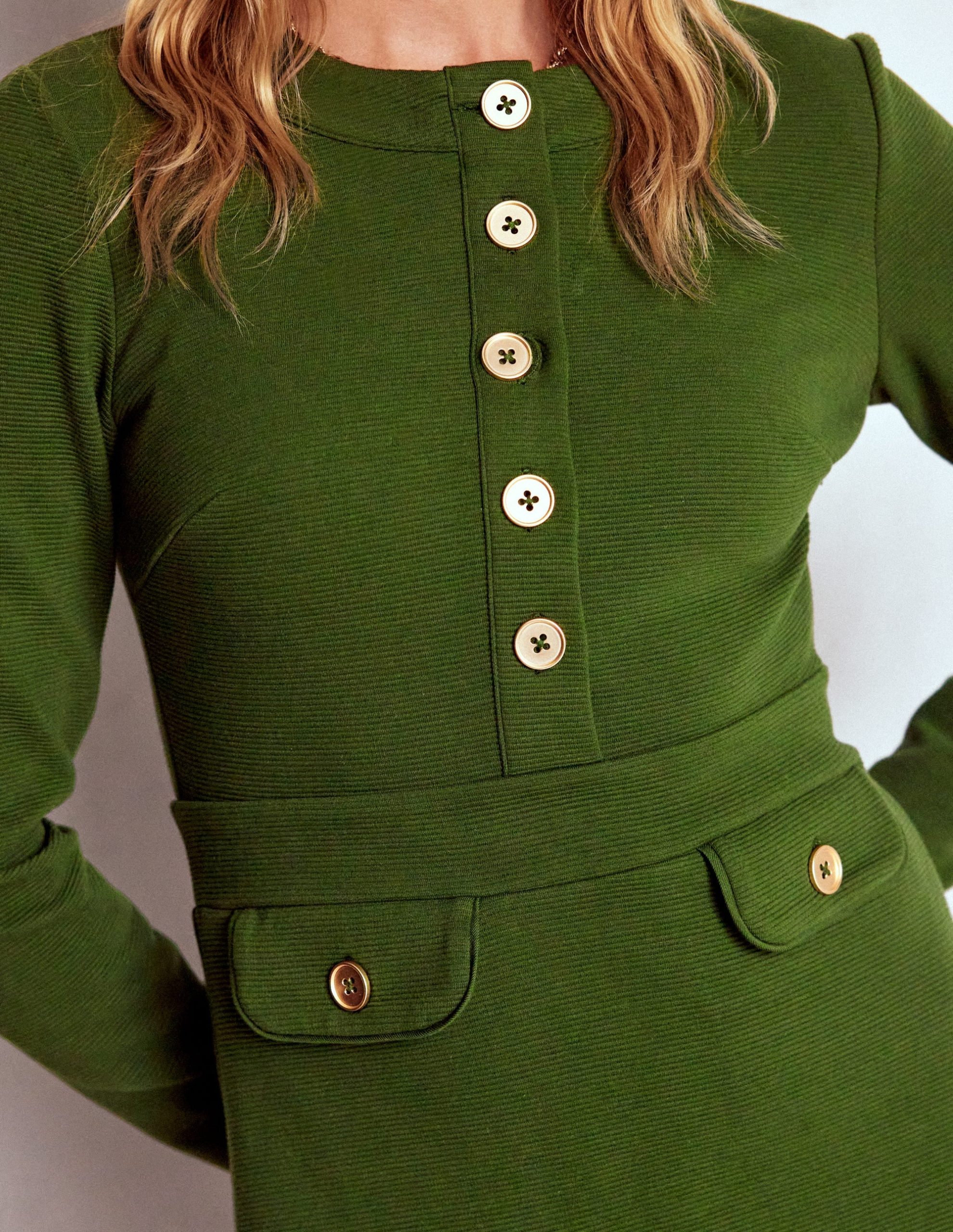 Lavinia Button Shift Dress-Douglas Fir - Image 2