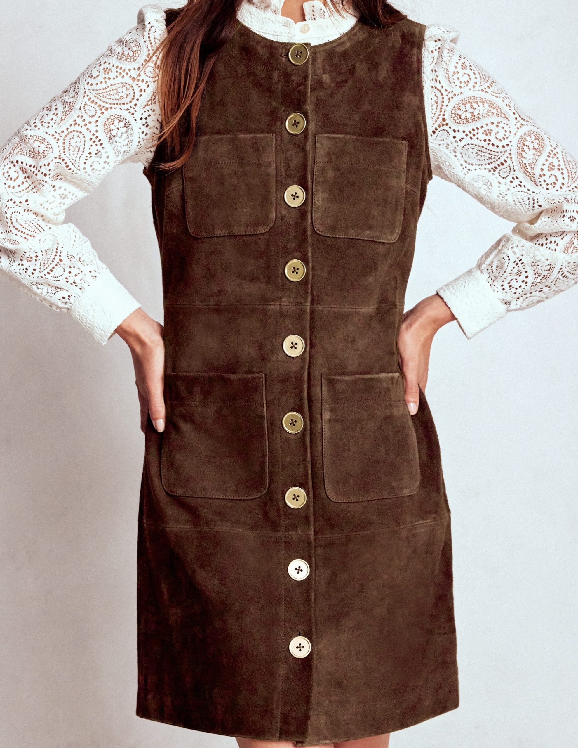 Evelyn Suede Shift Dress-Dark Chocolate - Image 4