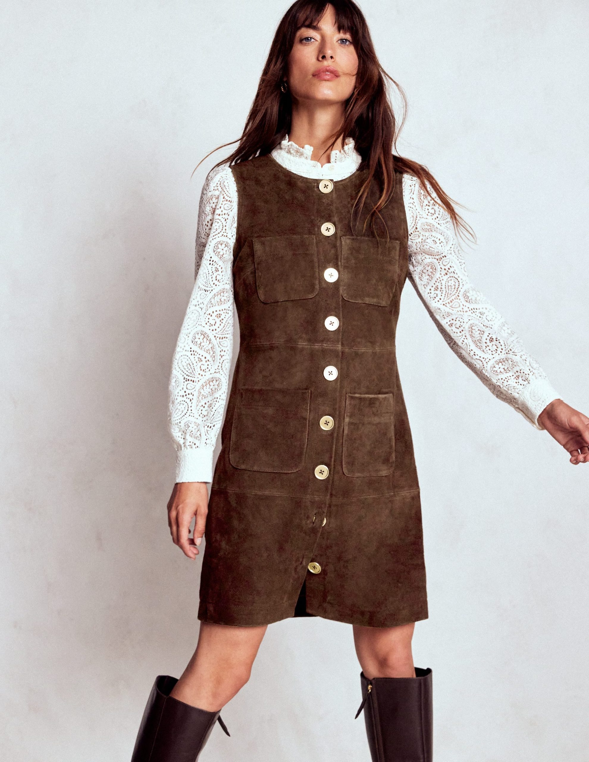 Evelyn Suede Shift Dress-Dark Chocolate - Image 5