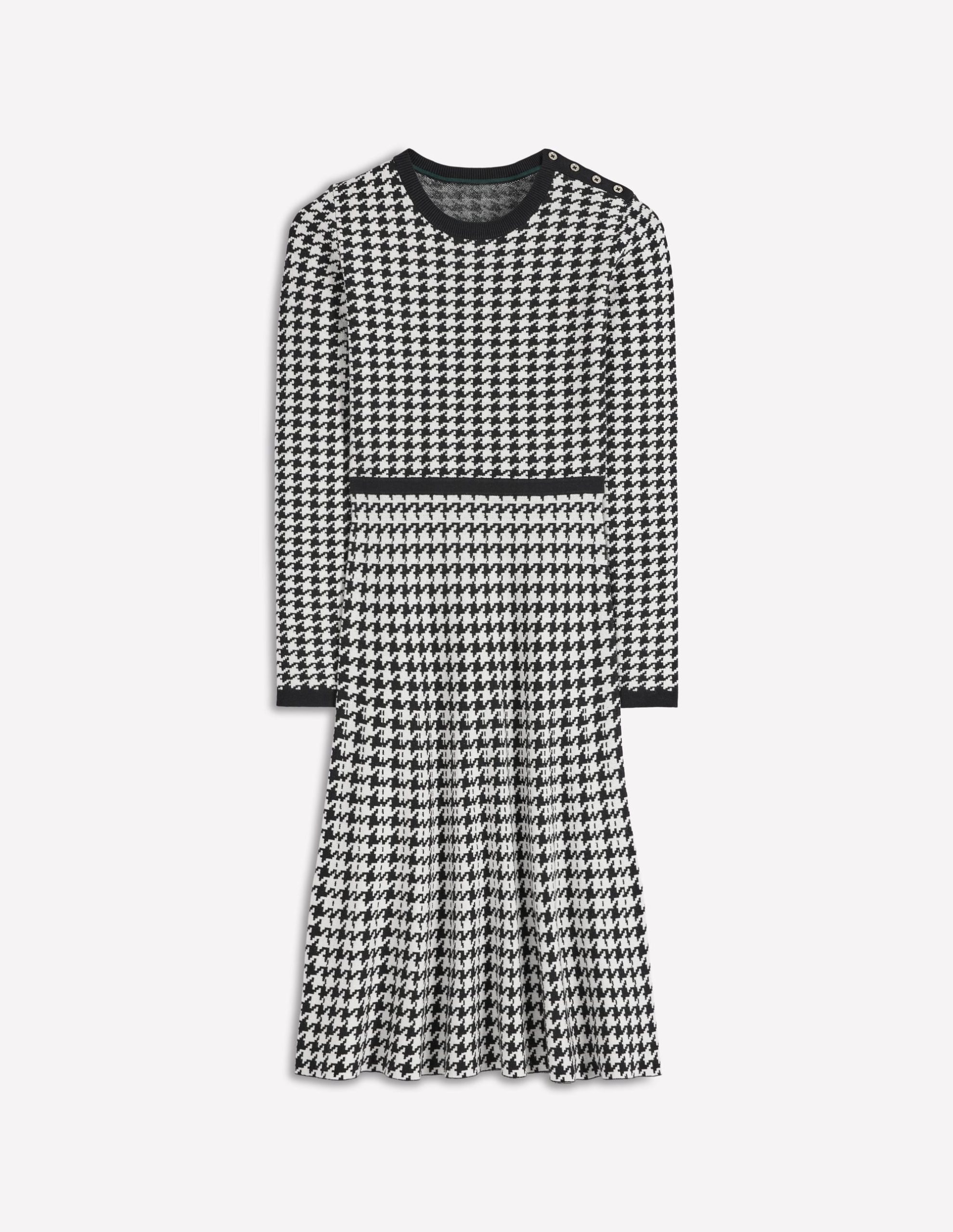 Maria Button Knitted Dress-Black and Ivory Dogstooth - Image 6