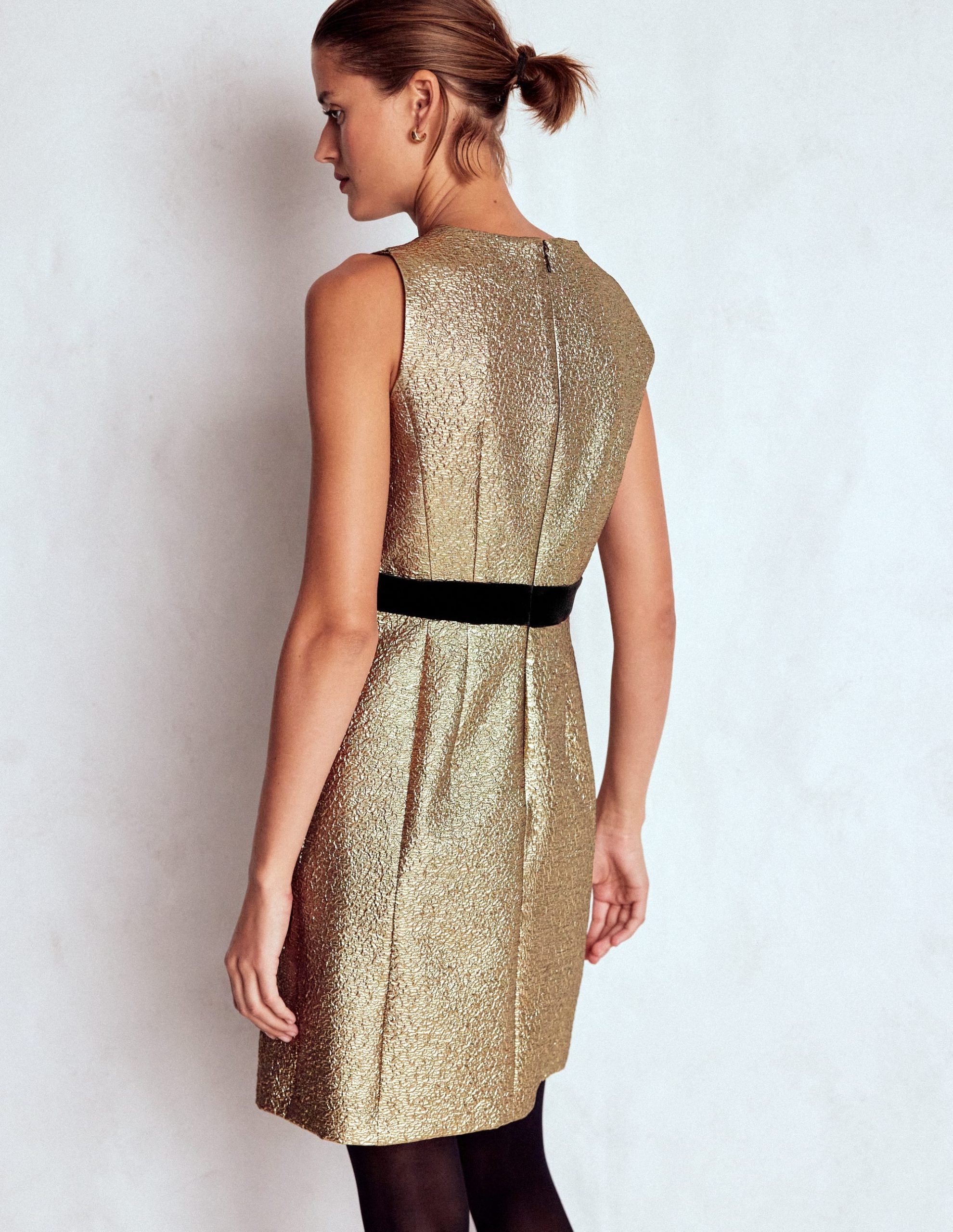 Gold Metallic Shift Dress-Gold Metallic - Image 4