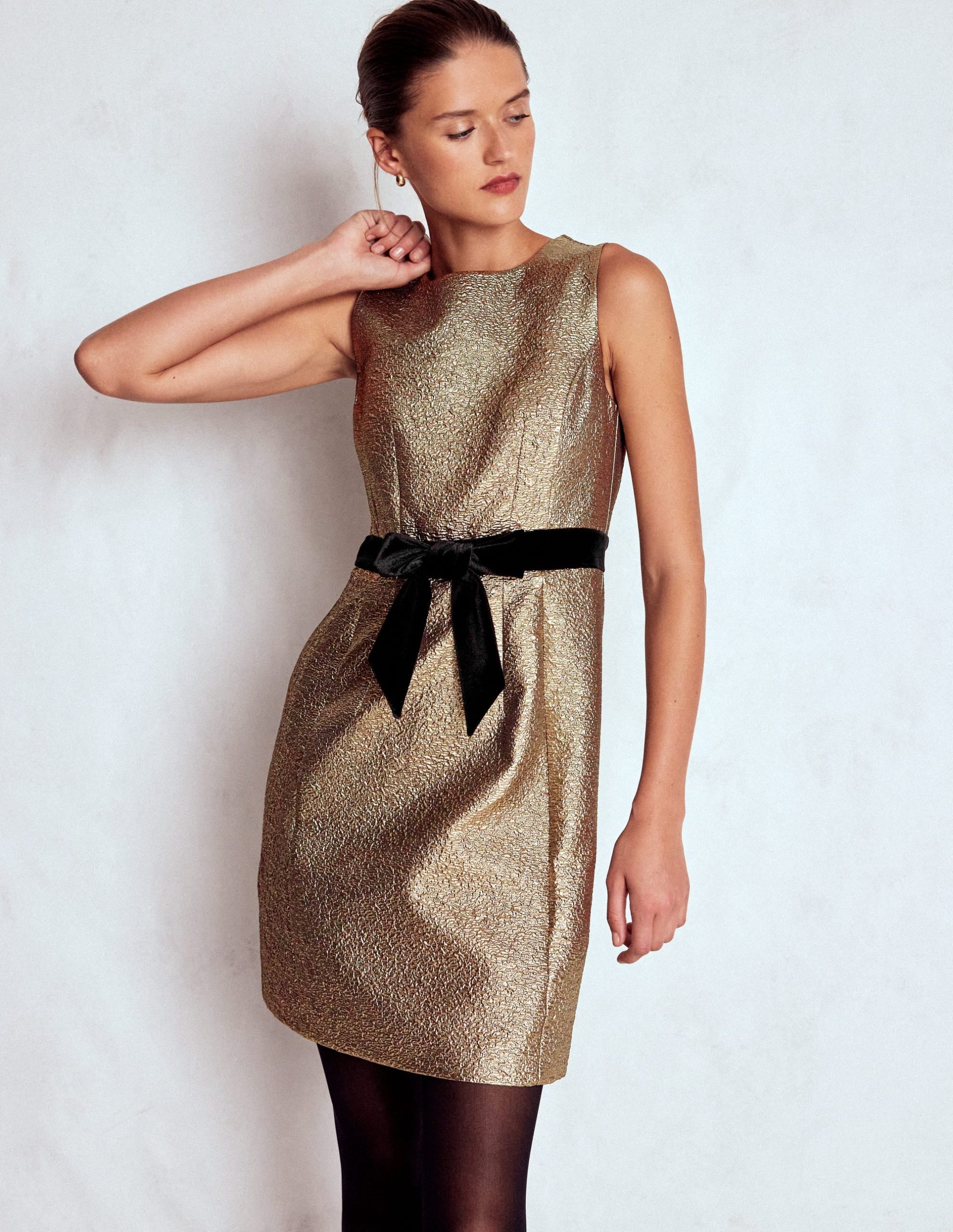 Gold Metallic Shift Dress-Gold Metallic - Image 5